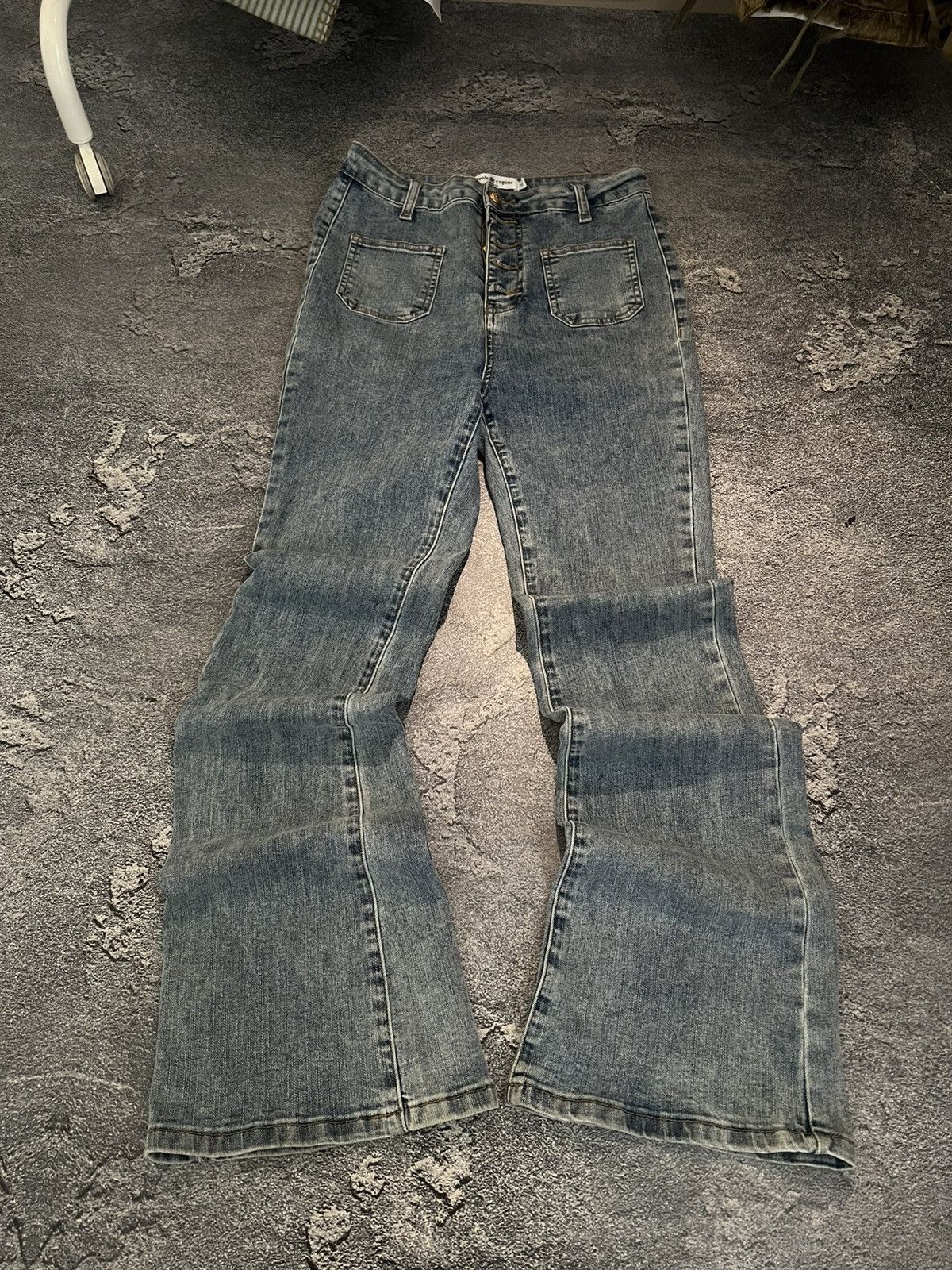 Japanese Brand RARE Archive Flared Destroyed Japanese Swag Jean Y2K Size US 29 - 2 Thumbnail