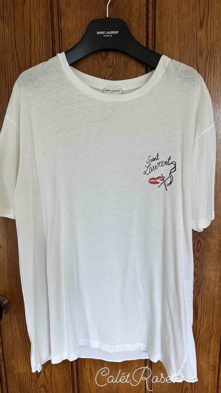 Saint Laurent Paris SS18 Saint Laurent white no smoking lips t