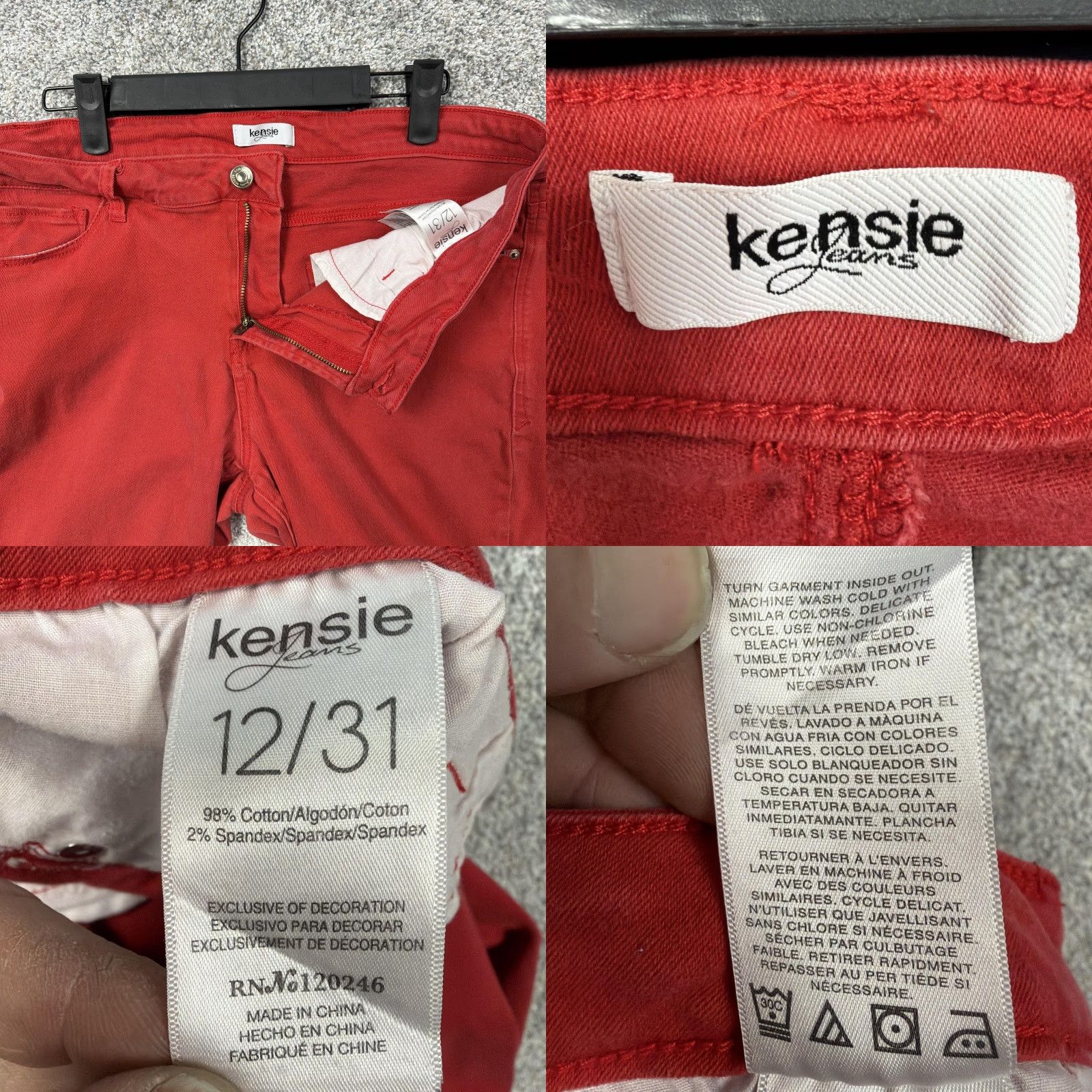 Vintage Kensie Jeans Capris Womens 12 Red Denim Crop Stretch 34x22 5-Pocket Preppy Size 34" / US 12 / IT 48 - 8 Thumbnail