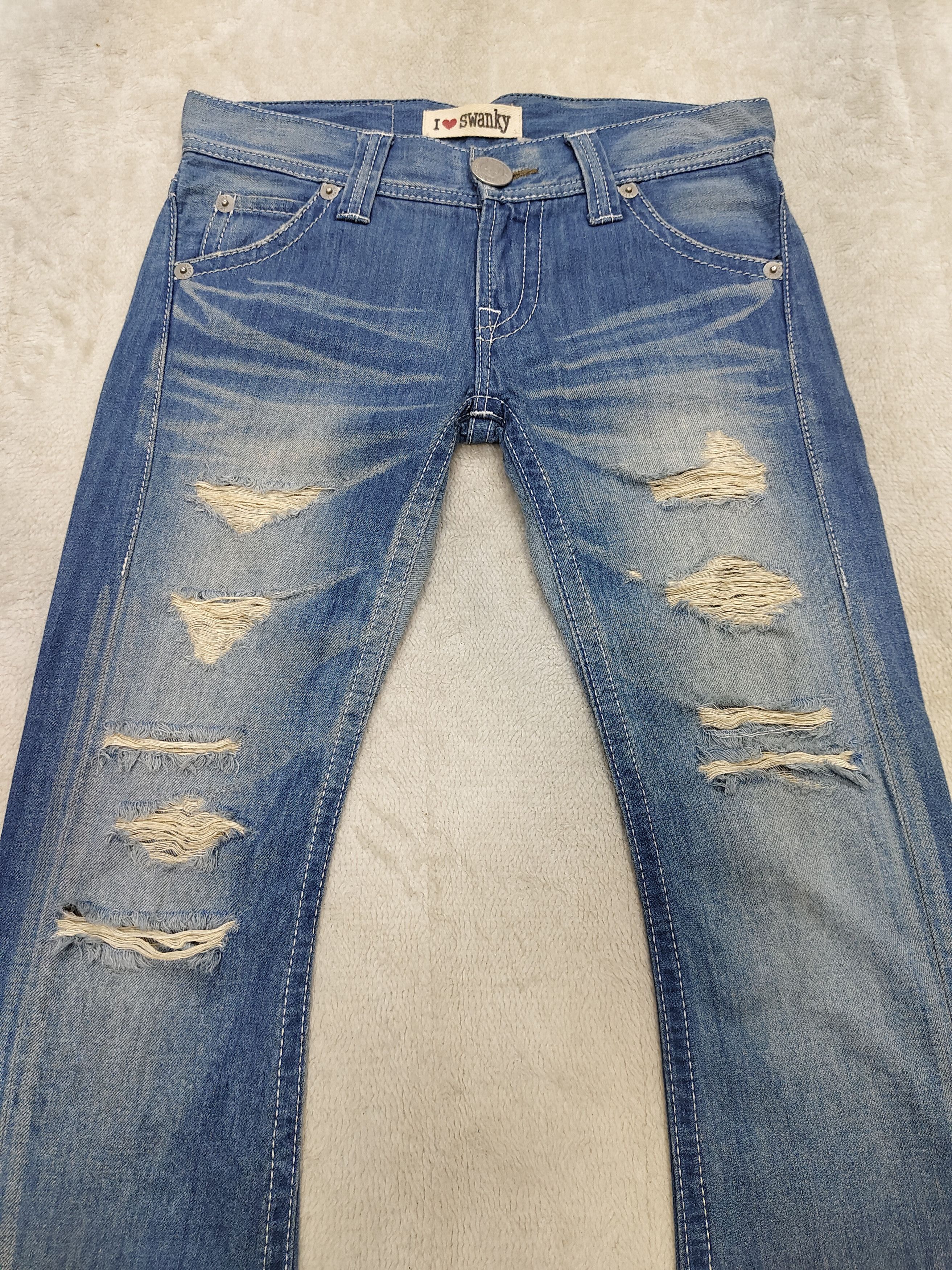 Japanese Brand SICK🇯🇵 Swanky 🇯🇵 Ripped Curve Jeans Size 30" / US 8 / IT 44 - 2 Thumbnail