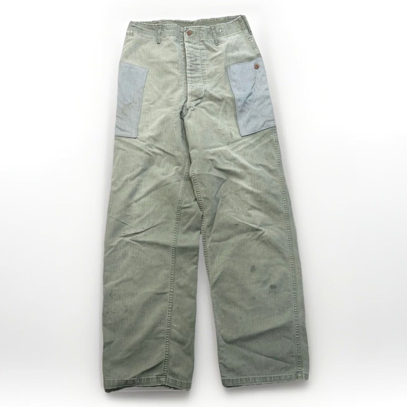 Vintage HBT Cotton Pants Men’s 30x30 Us Army Vintage 40s Military Modified Repaired Cargo Pants Green 30 Inseam 30 Size US 30 / EU 46 - 2 Thumbnail