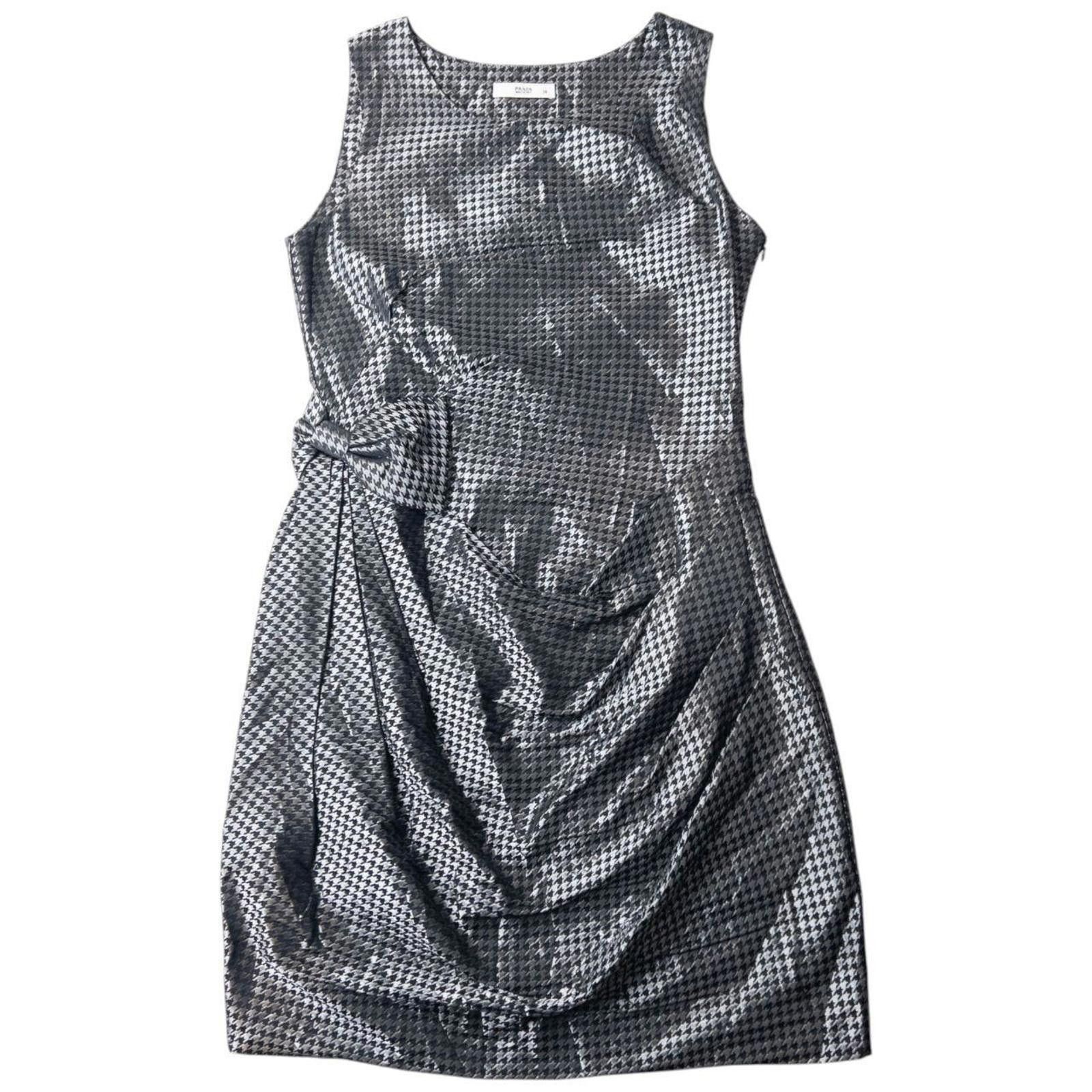 Prada prada gray wool sleeveless dress with bow