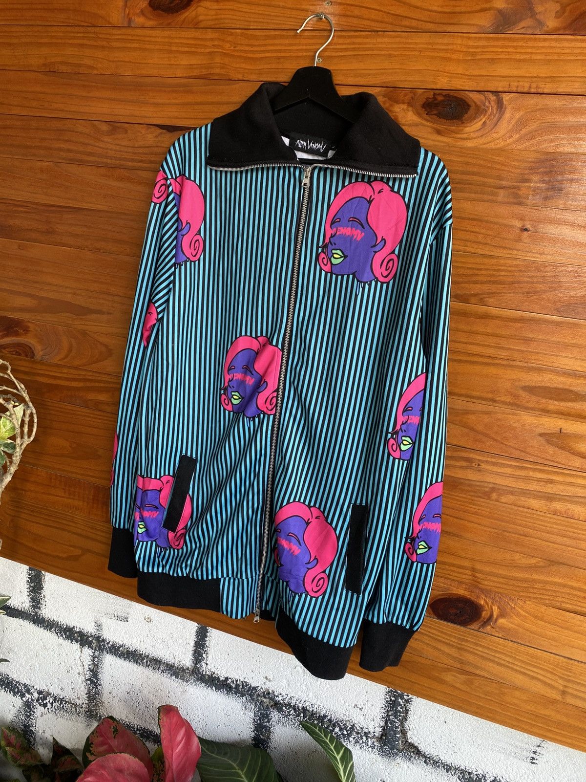 Japanese Brand After Venom Graphic Zip Jacket – Pop Art Face Print Striped Size L / US 10 / IT 46 - 4 Thumbnail