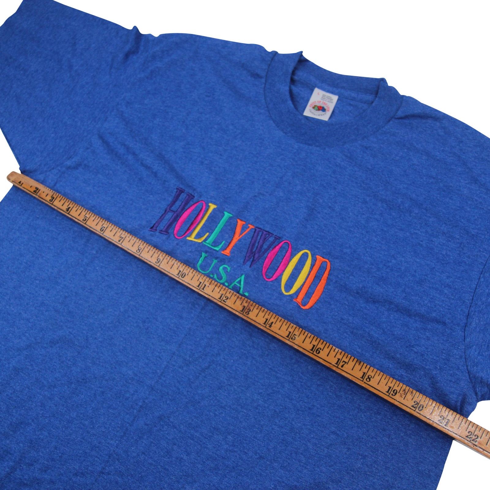 Fruit Of The Loom × Vintage Vintage Hollywood Rainbow Spellout Embroidered T Shirt Size US L / EU 52-54 / 3 - 5 Thumbnail