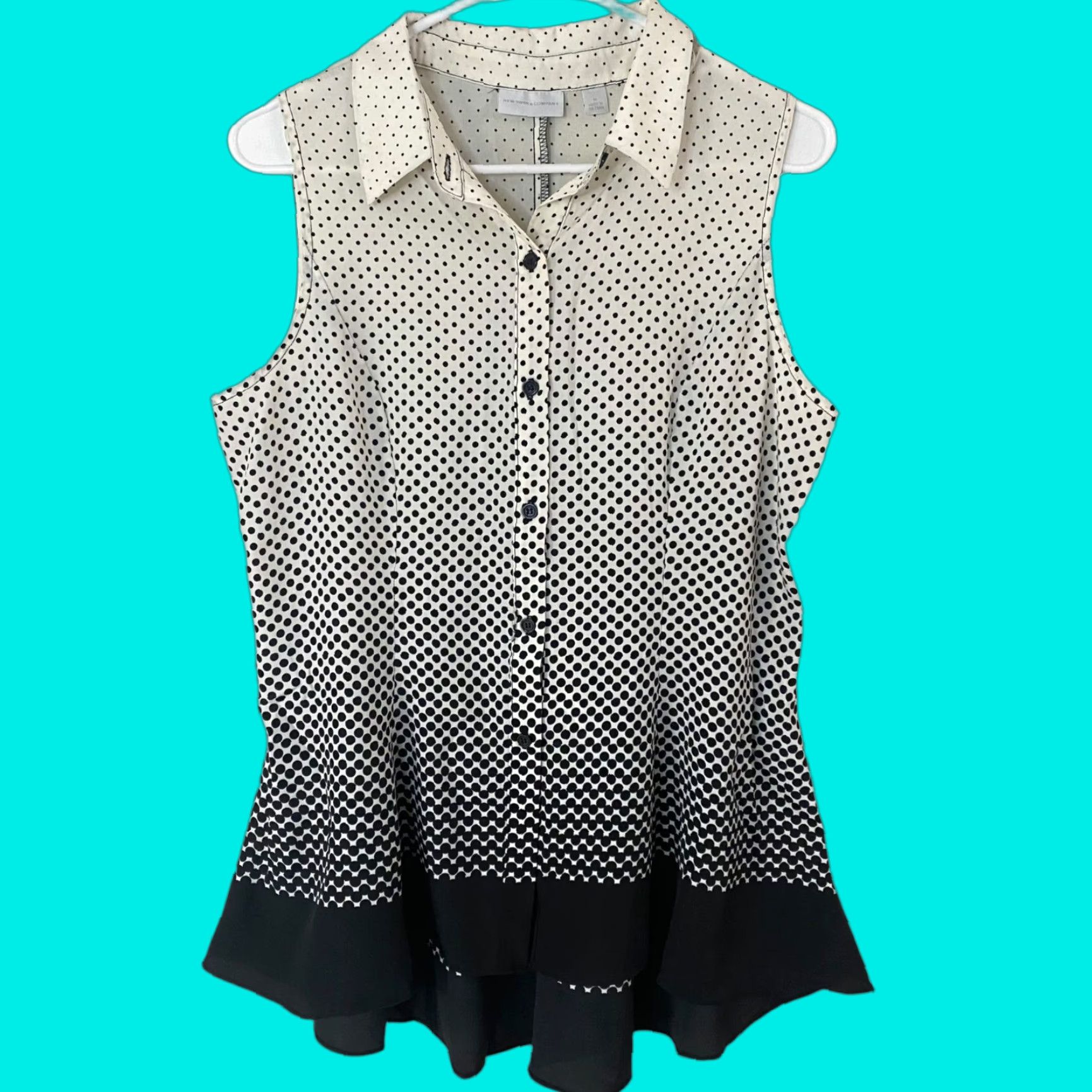 Vintage New York & Company Blouse Sleeveless Ombre Polka Dot Women's Medium White Black Size M / US 6-8 / IT 42-44 - 1 Thumbnail