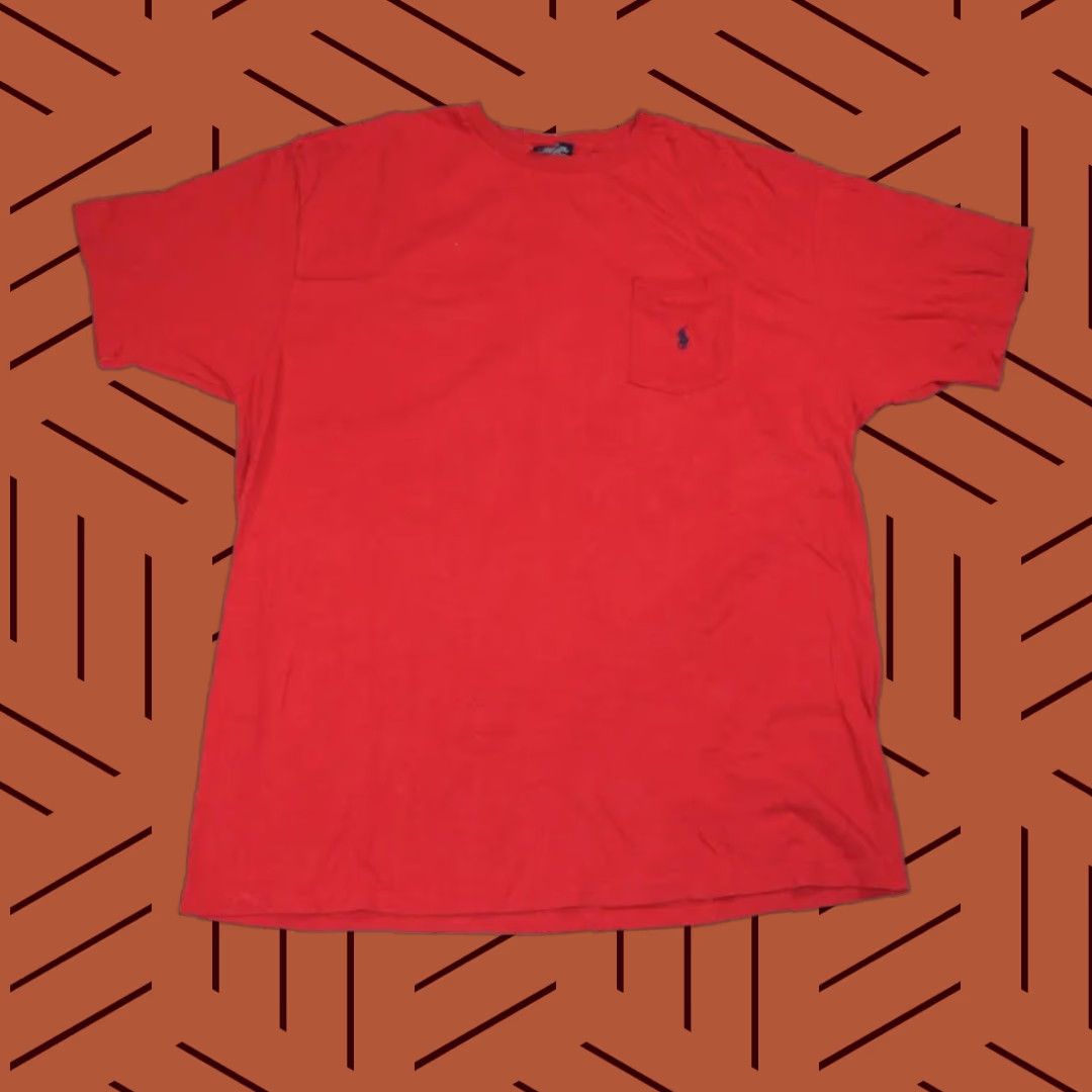 Polo Ralph Lauren VINTAGE Polo Ralph Lauren T-Shirt 90s Red XL Selvedge Pocket Crew Neck Mens Size US XL / EU 56 / 4 - 1 Thumbnail