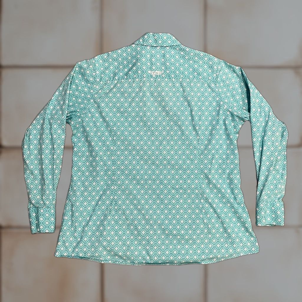 Ariat Ariat Womens Button-Up Shirt 1X Green Geometric Western Embroidered Pocket Shirt (REAL) Size XL / US 12-14 / IT 48-50 - 1 Thumbnail
