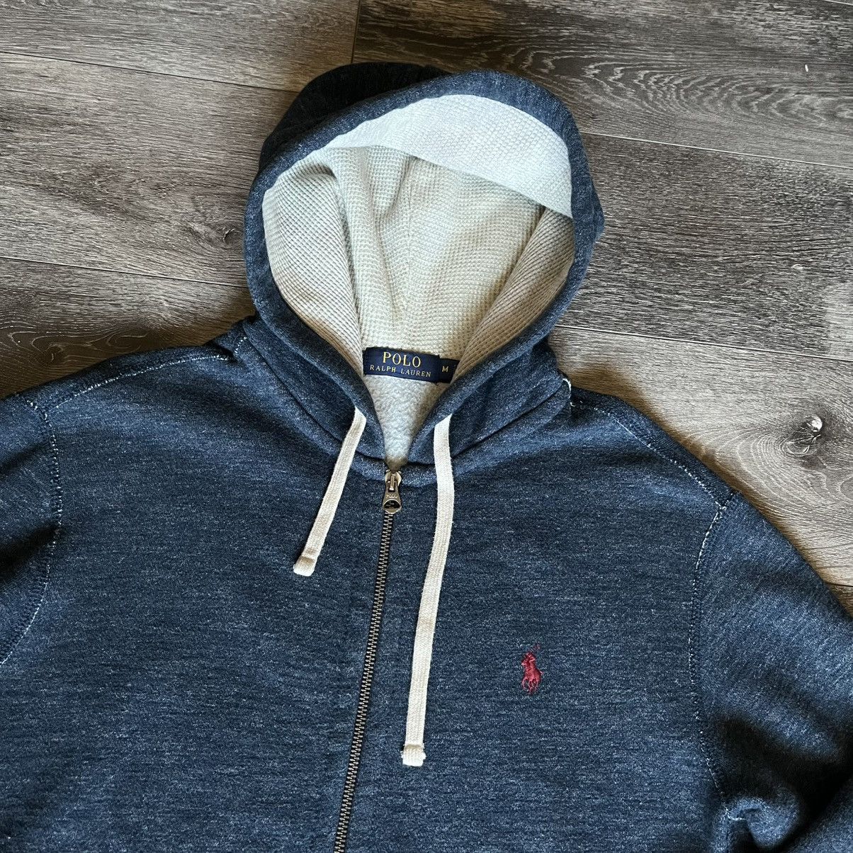 Polo Ralph Lauren Vintage Polo Ralph Lauren Basic Thermal Zip Hoodie Wash Navy Size US M / EU 48-50 / 2 - 2 Thumbnail