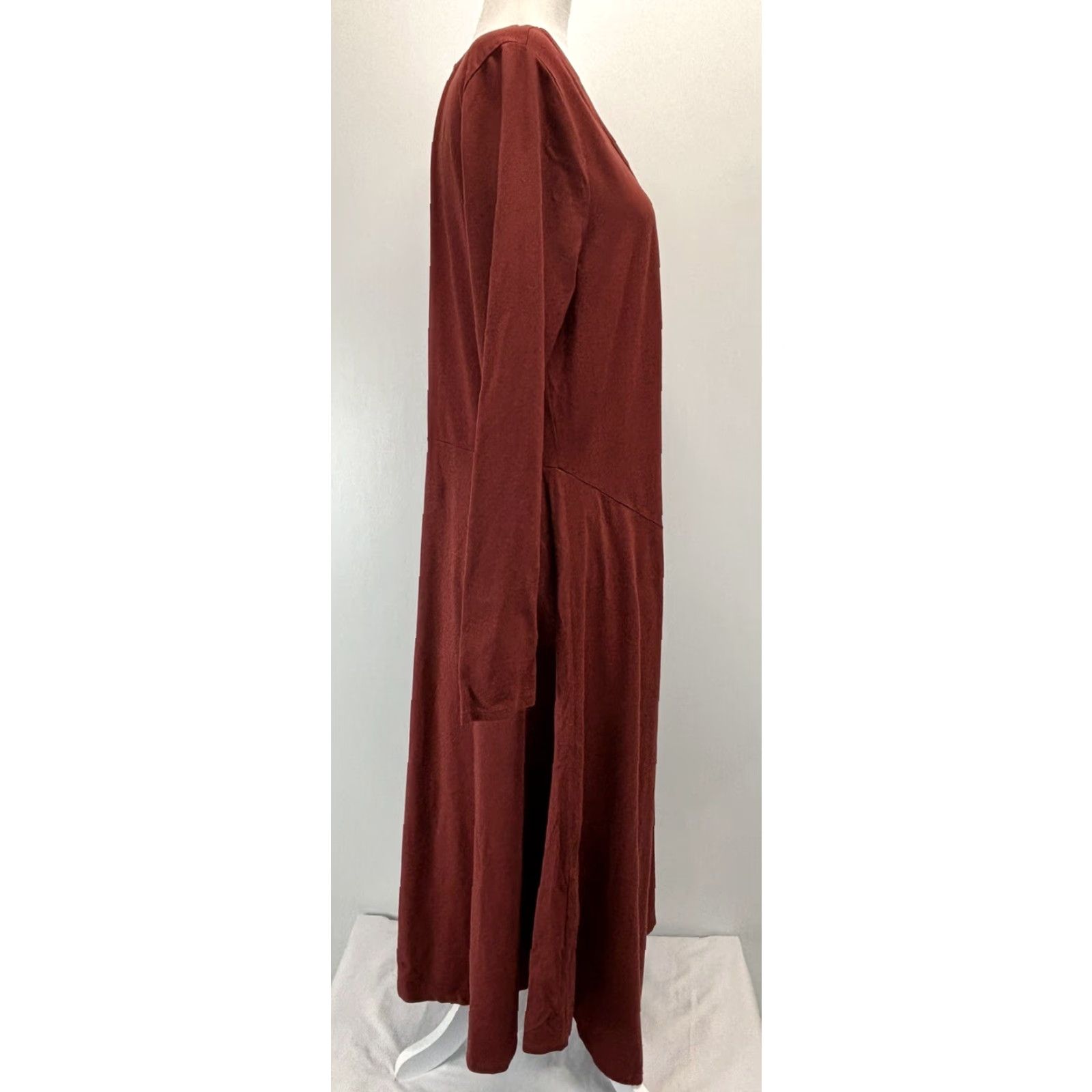 Soft Surroundings Soft Surroundings Stretch Jersey Midi Dress Sz Large Rust Cutout Asymmetric Hem Size L / US 10 / IT 46 - 4 Thumbnail