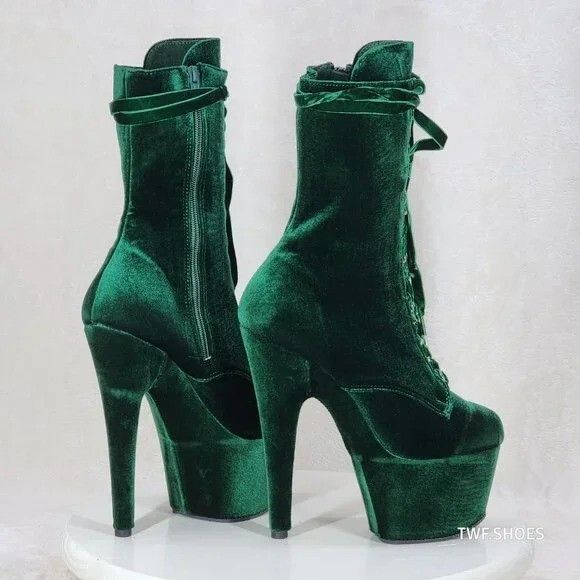 Other Adore 1045 Emerald Green Velvet 7" High Heel Platform Ankle Size US 8 / IT 38 - 8 Thumbnail