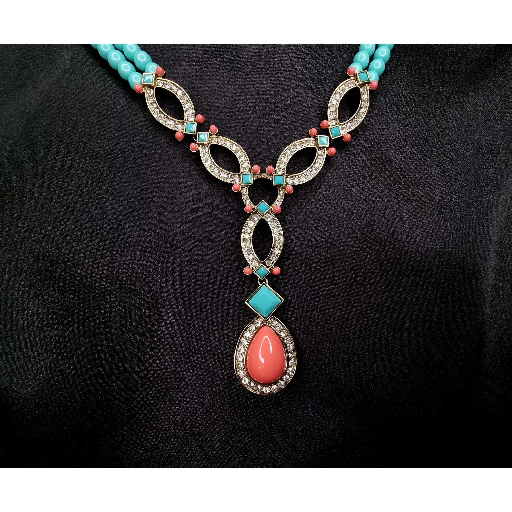 Heidi Daus Statement Necklace W/ Turquoise Beads Crystal Acc