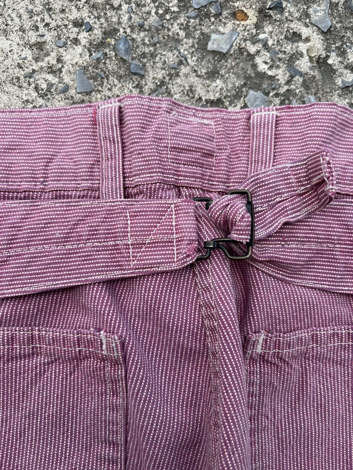 Japanese Brand 💥BLUE WAY TROUSERS VTG WORKWEAR HICKORY BELT CARPENTER PANT Size US 33 - 7 Thumbnail