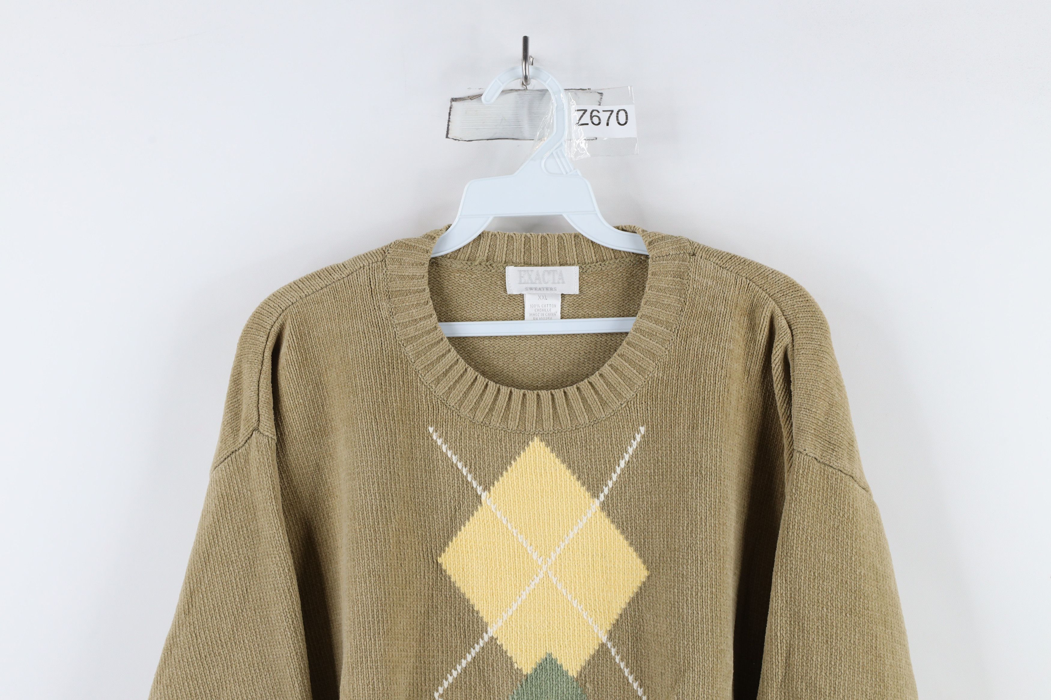 Vintage Vintage 90s Streetwear Argyle Diamond Ribbed Fleece Sweater Size US XXL / EU 58 / 5 - 2 Thumbnail