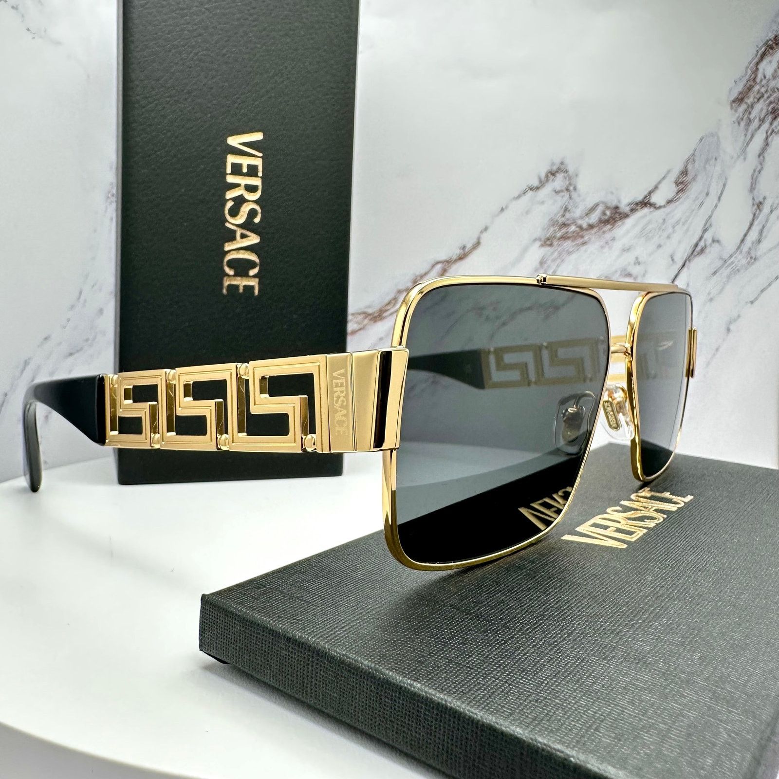 Versace New VERSACE Sunglasses Gold Metal Greca Logo Rectangle Size ONE SIZE - 1 Thumbnail