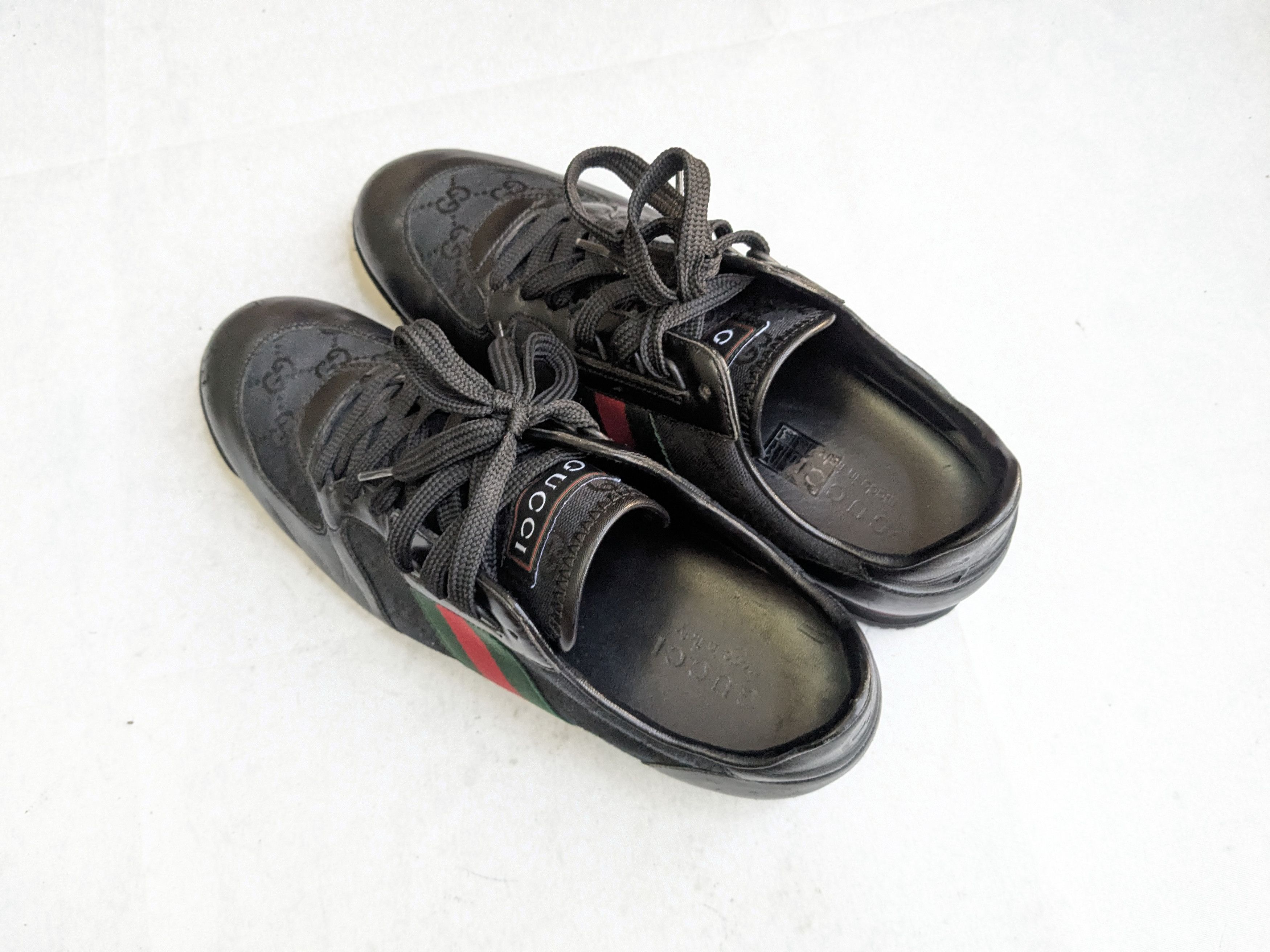 Gucci Gucci Sneakers Black 9.5 Web Leather Low Tops Size US 9.5 / EU 42-43 - 13 Thumbnail
