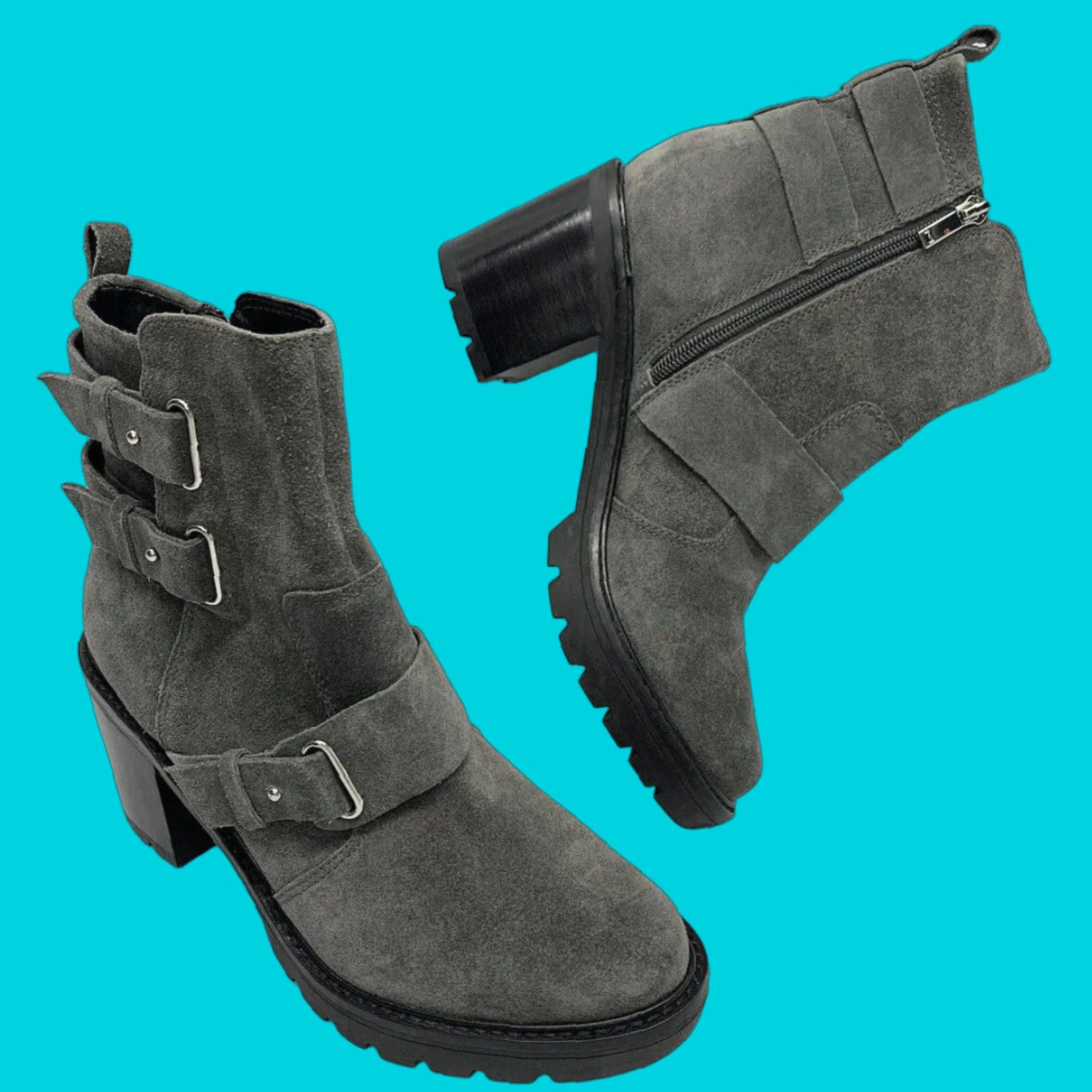 Marc Fisher Mldream Gray Ankle Booties WomenS Size 8M Suede Side Zip Comfort Block Heel Shoes in Grey, Women's