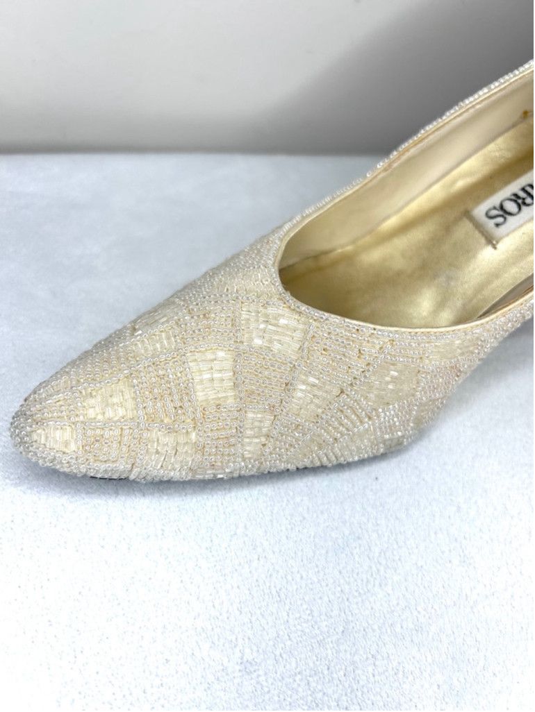 Other Vintage cream beaded Caparros Heels, Size 9, Off-white Size US 9 / IT 39 - 6 Thumbnail