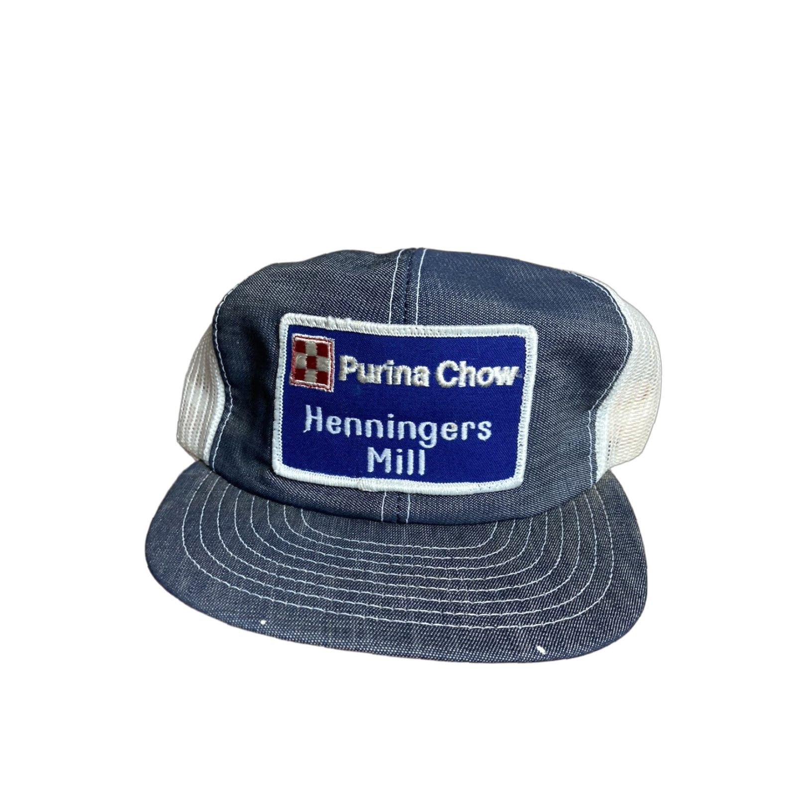 Vintage VINTAGE Louisville mfg Trucker Hat Cap Denim Patch Purina Chow Mill Made in USA Mens Adjustable Blue USA Denim Patch Trucker Hat Mens Size ONE SIZE - 1 Thumbnail
