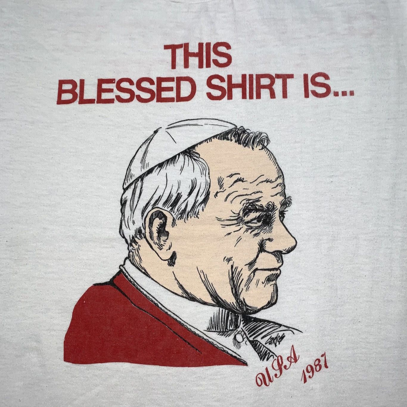 Vintage VINTAGE Pope John Paul II Shirt White 80s Mens L Crew Neck Short Sleeve Graphic Print Size US L / EU 52-54 / 3 - 2 Thumbnail