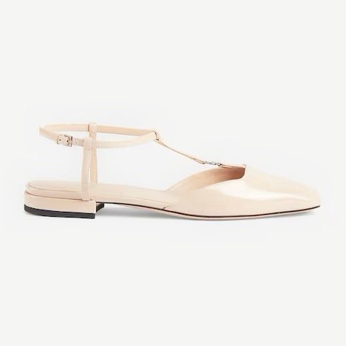 image of Gucci Double G Patent Leather Ballet Flats Size 38.5 in Beige, Women's