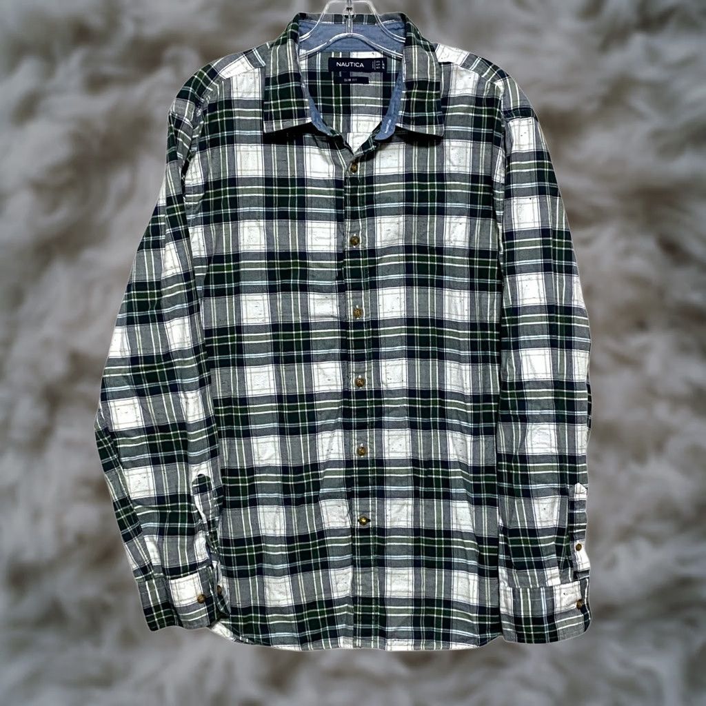 Nautica Nautica Slim Fit Flannel Green Plaid Button Shirt Mens L Garpcore Grunge Preppy Shirt Size US L / EU 52-54 / 3 - 1 Thumbnail