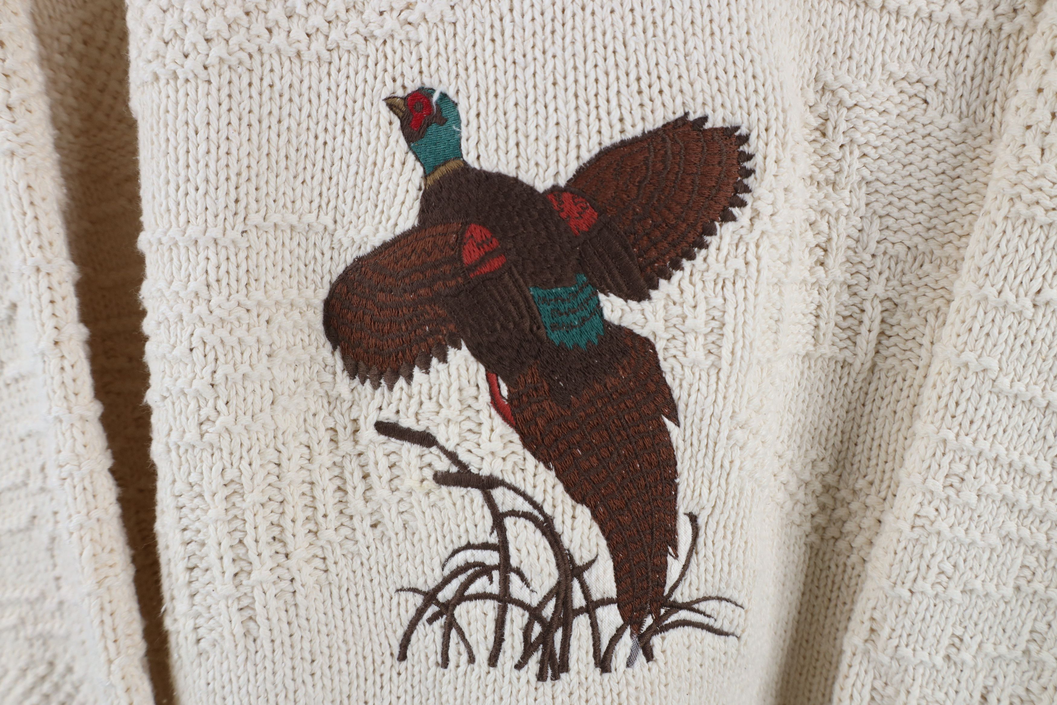 Vintage Vintage 90s Streetwear Cotton Knit Pheasant Bird Sweater USA Size US XL / EU 56 / 4 - 4 Thumbnail