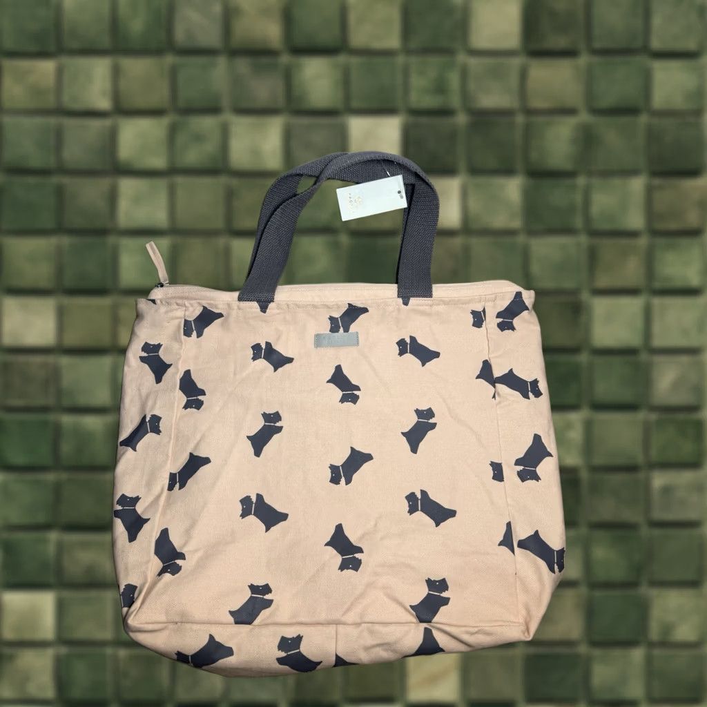 Vintage RADLEY LONDON Tote Bag ZIP-TOP Soft Canvas Dog Scottish Terrier 16”x14” Blush Pink Large Women's Size ONE SIZE - 1 Thumbnail