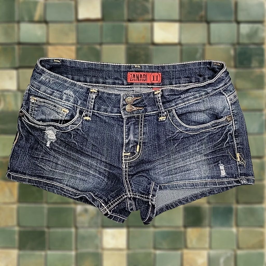 Denime Zanadi Shorts Womens 11 Booty Festival Jorts Faded Blue Denim Booty Micro Mini Size 32" / US 10 / IT 46 - 1 Thumbnail