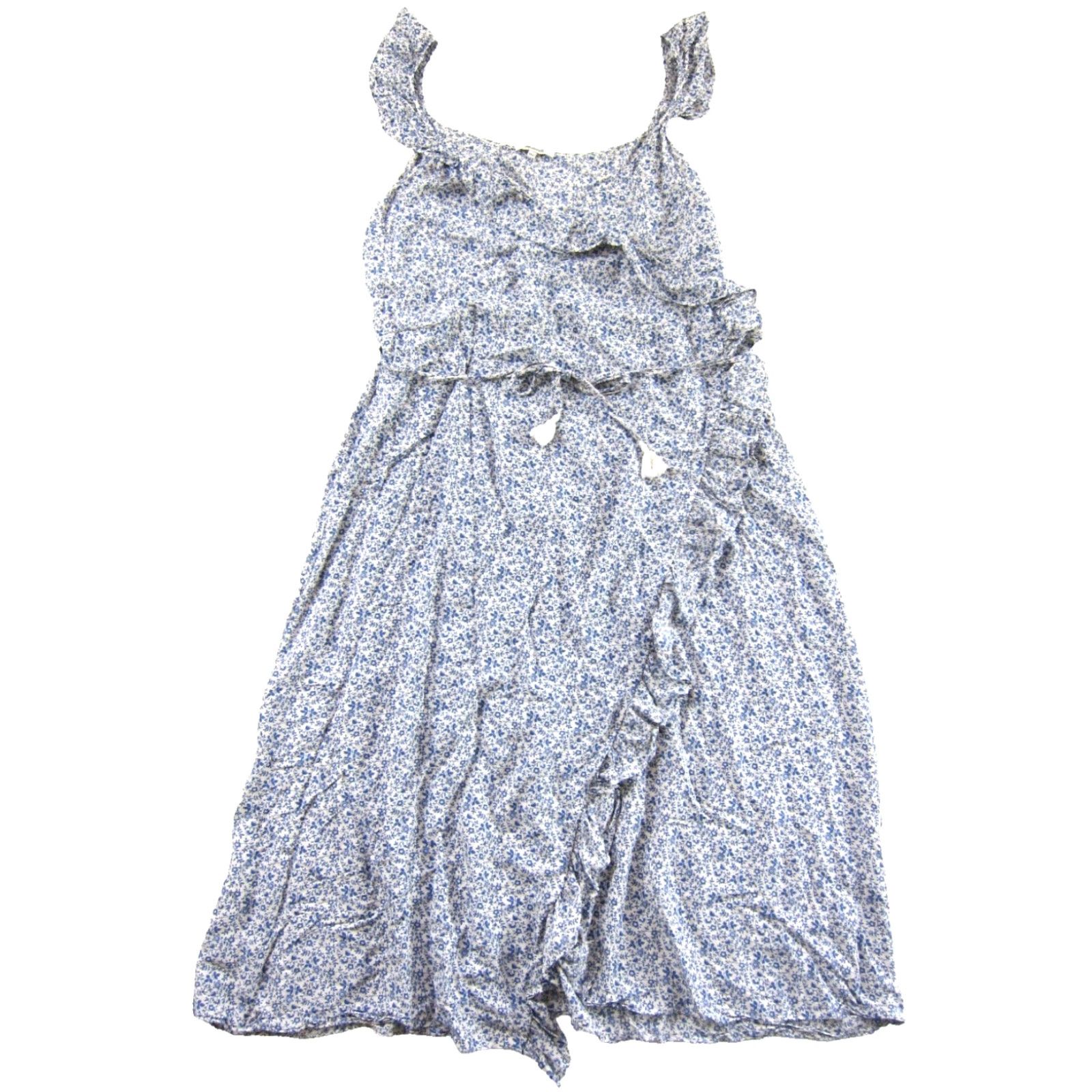Madewell Madewell Rayon White Blue Floral Ruffle Midi Maxi Wrap Tank Dress Women 18 Size XXL / US 16-18 / IT 52-54 - 2 Thumbnail
