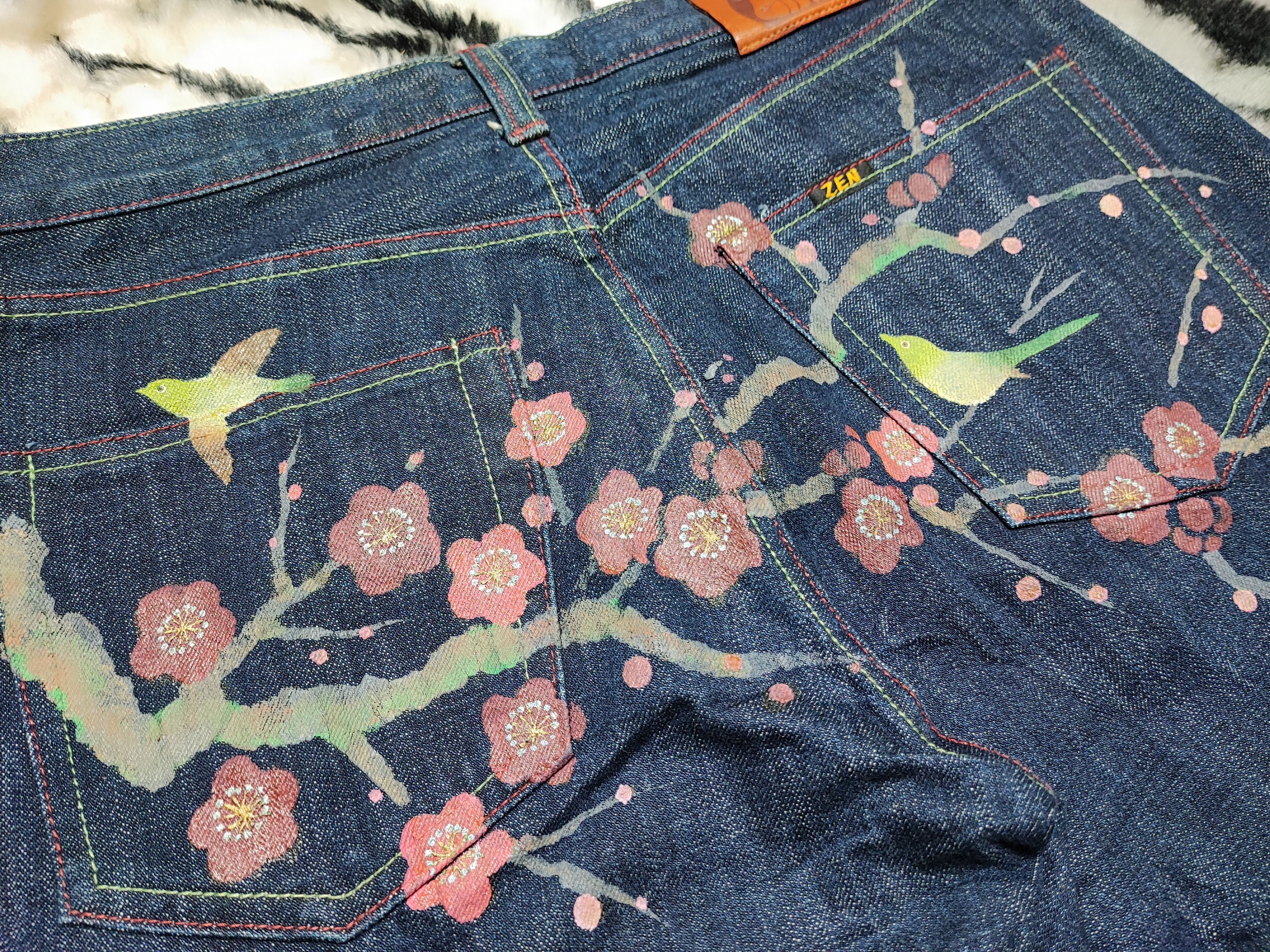Japanese Brand Vintage Zen Kyoto Hand Painted Denim Jeans Size US 32 / EU 48 - 17 Thumbnail