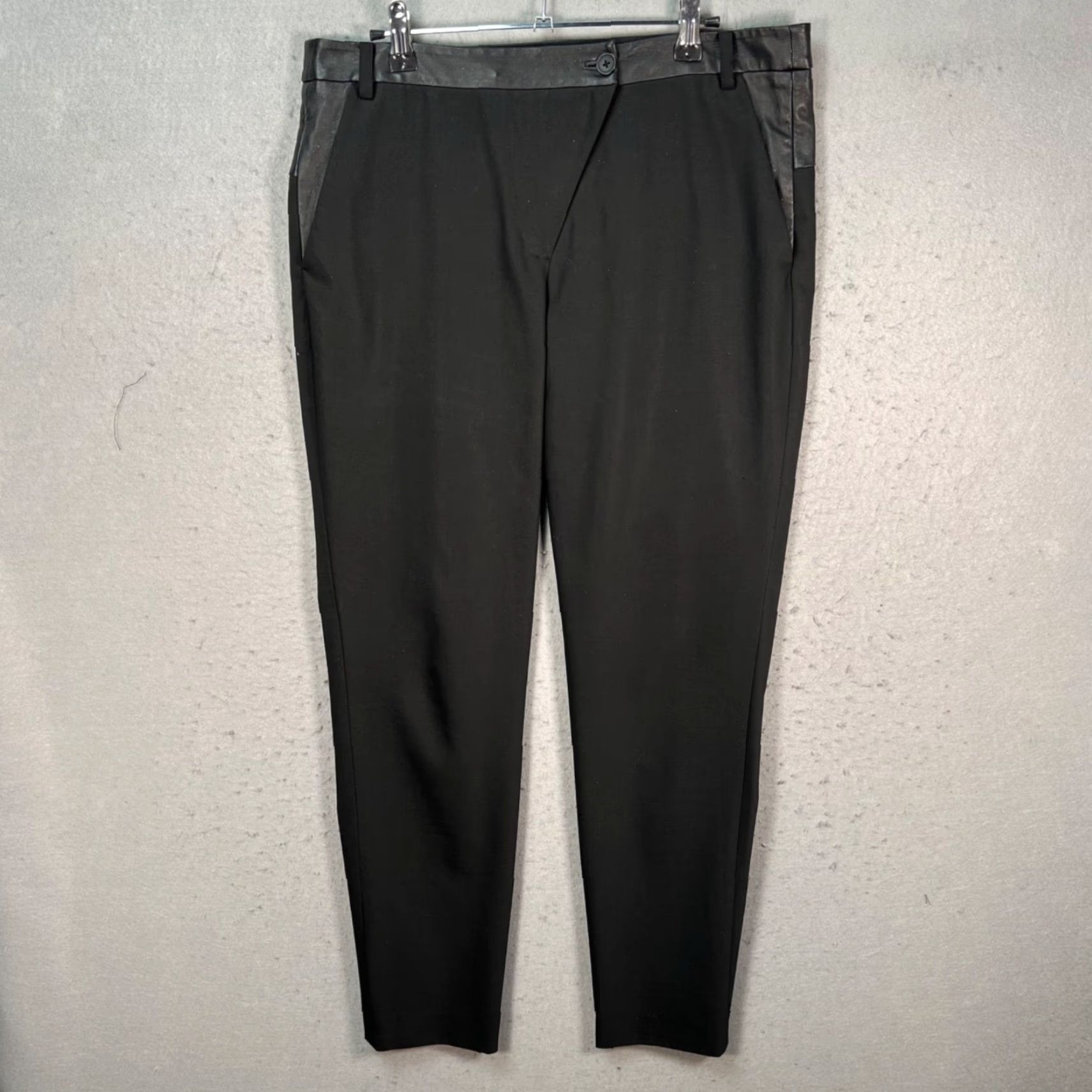 Tibi Tibi Slim Womens Pants Flat Front Wool-Blend Black with Faux Leather Trim Dress Pants 8 Regular Inseam 29 Polyster, Wool Size 30" / US 8 / IT 44 - 2 Thumbnail