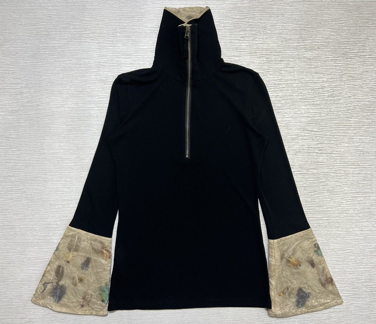 Jean Paul Gaultier 90s JPG Futuristic Feather Design Flared Cuffs Half Zip L/S Size S / US 4 / IT 40 - 2 Thumbnail