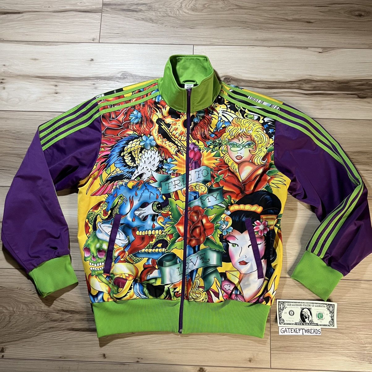 Ed Hardy Track Jacket Zip Green Purple AOP