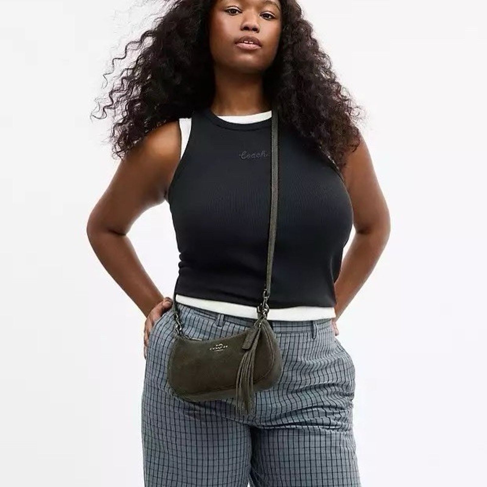 Coach NWT Coach Teri Mini Crossbody Bag CCE42 suede/Qb/Army Green Size ONE SIZE - 12 Thumbnail
