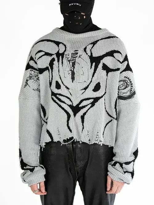 VIBE Ecological village Black White Pullovers Y2k Clothes Size US M / EU 48-50 / 2 - 2 Thumbnail