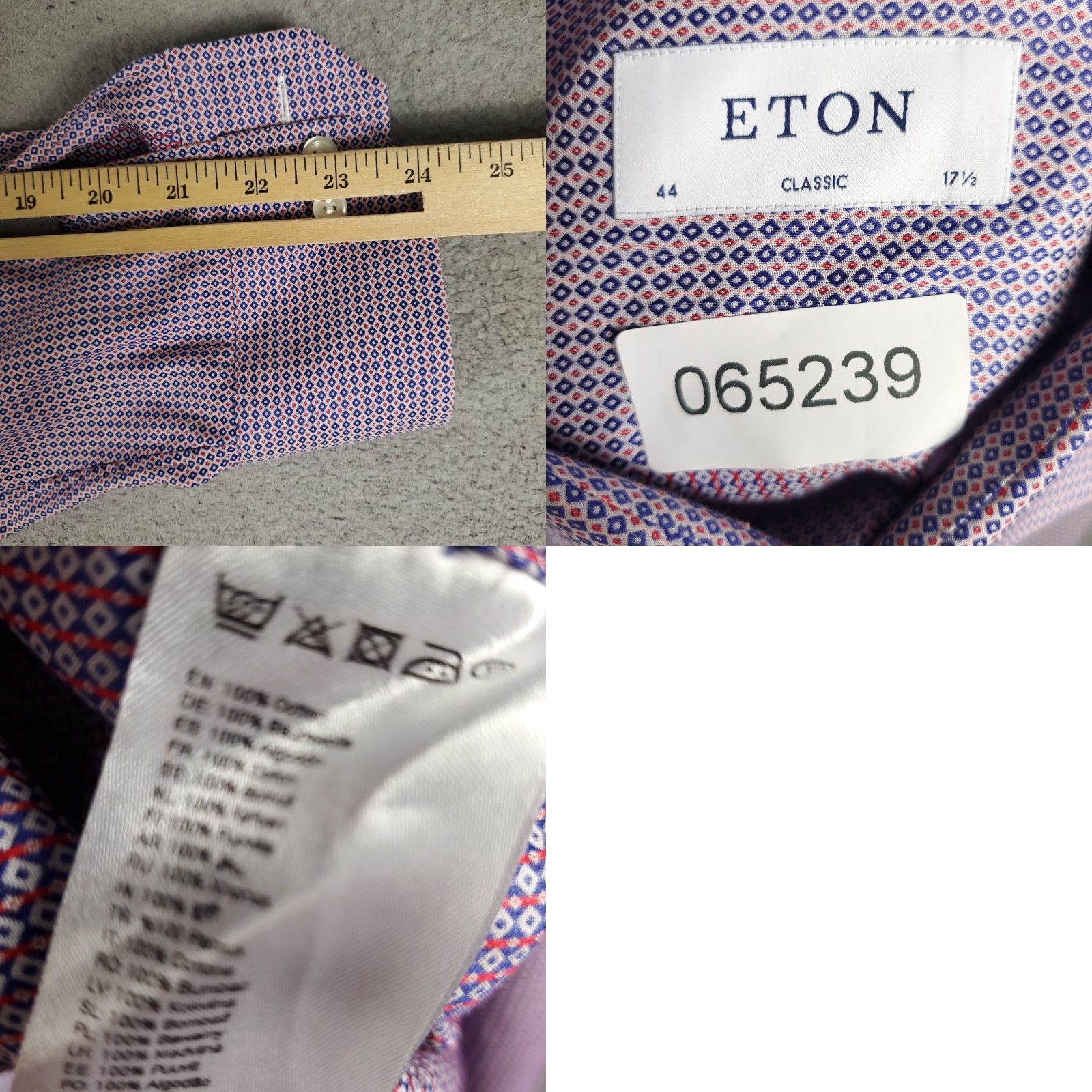 Eton Eton Shirt Mens Size 17.5 44 Red Blue Tall Classic Dress Button Up Long Sleeve Size 46R - 8 Thumbnail
