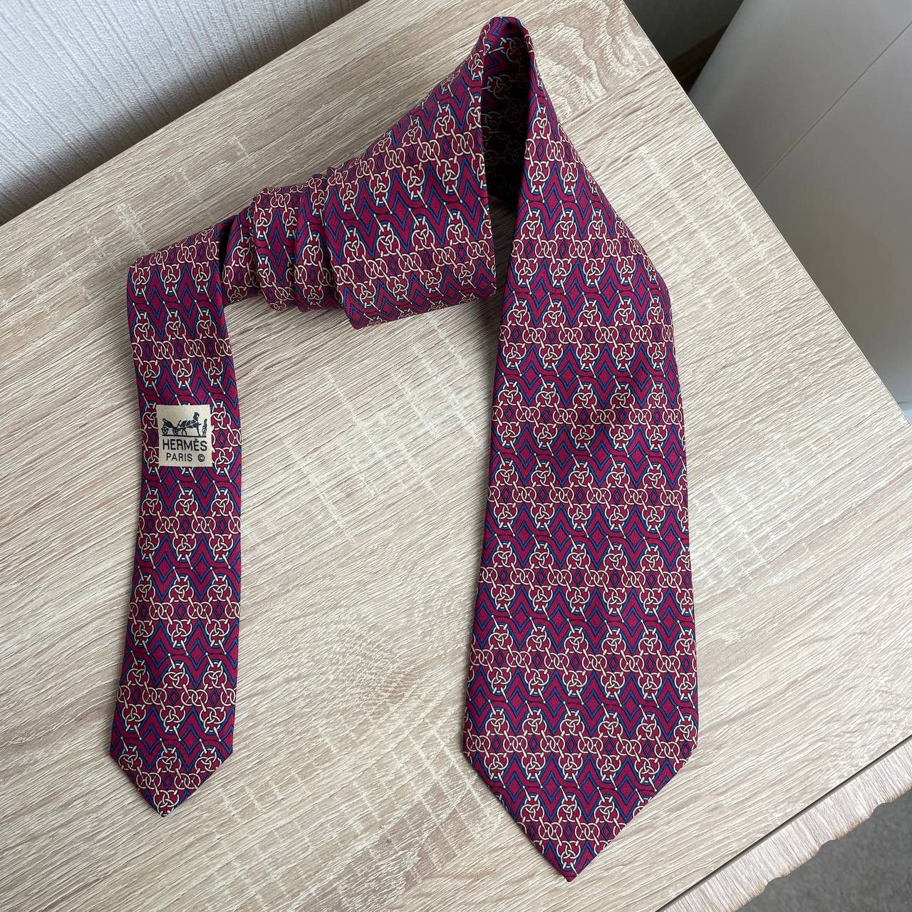 Hermes Hermes Paris Silk Tie 7756 FA Chains Red Size ONE SIZE - 3 Thumbnail