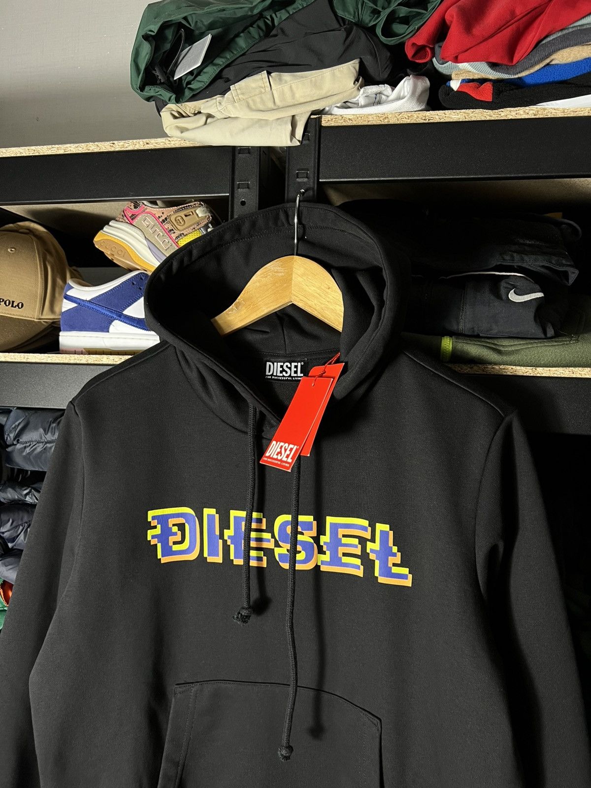DIESEL Pixel Logo Hoodie – Black with Retro Tech Print 🖤🟨🟪