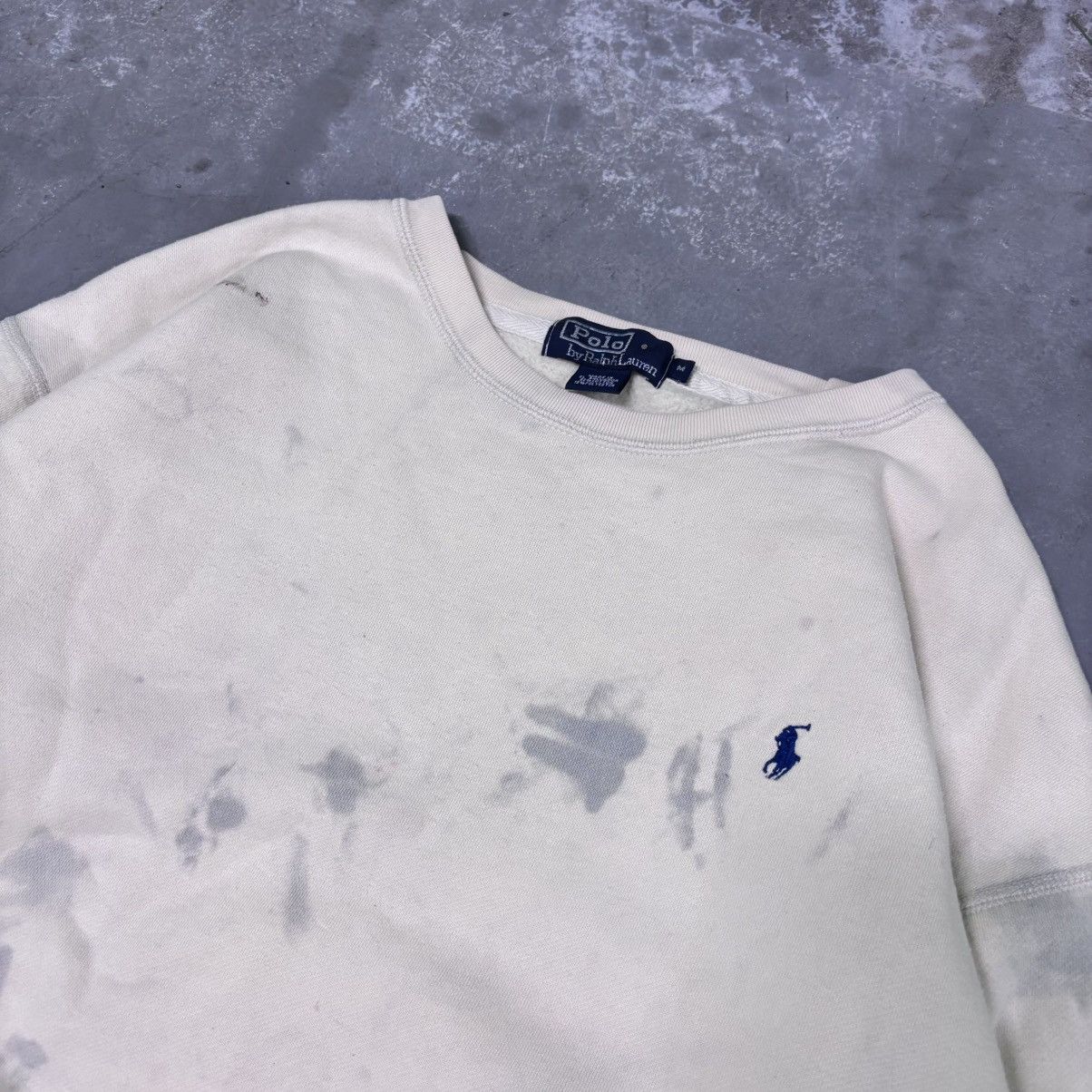 Polo Ralph Lauren × Vintage Vintage Tan baggy fit Distressed paint splatter polo crew Size US M / EU 48-50 / 2 - 3 Thumbnail