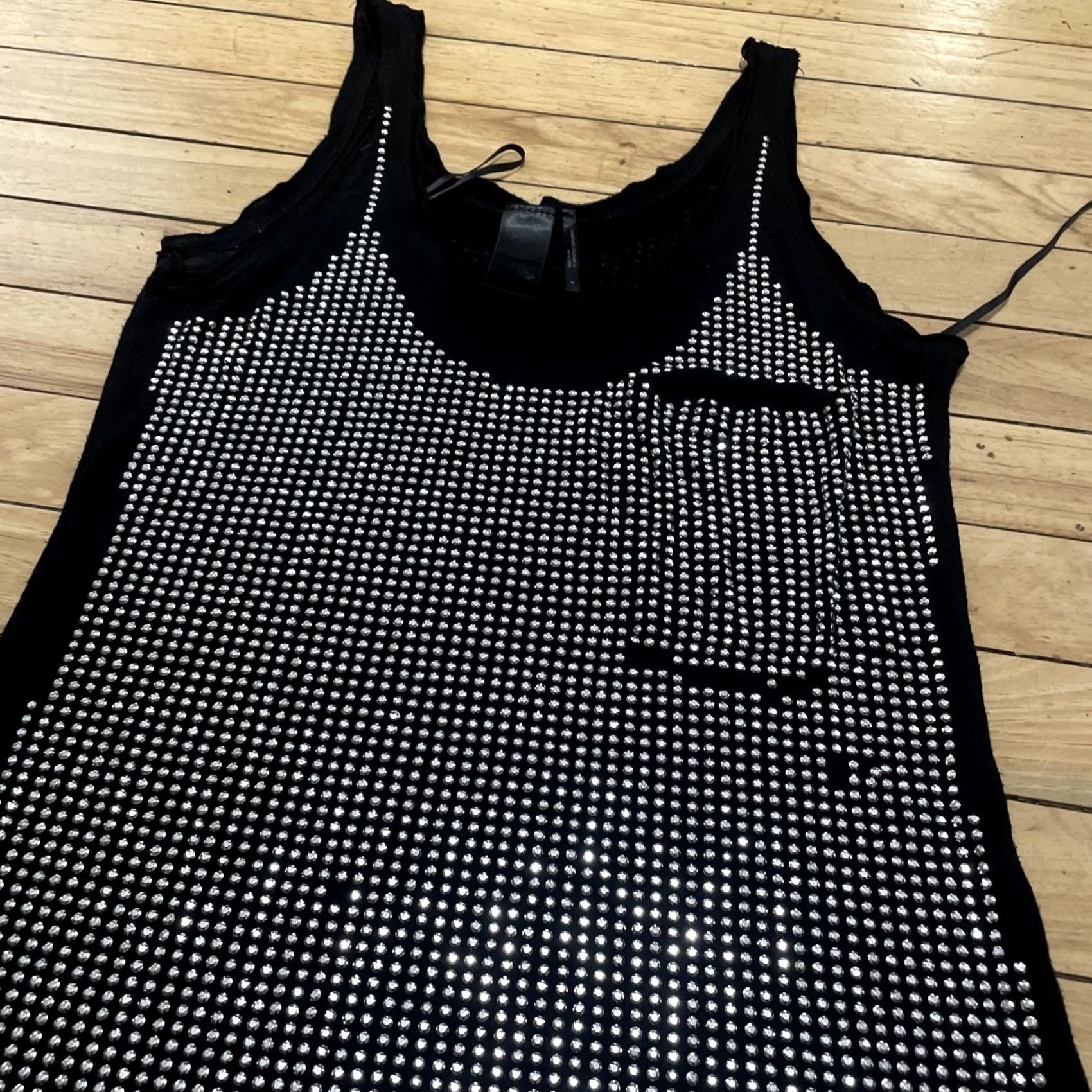 Guess VINTAGE Guess Tank Top Womens Medium Black Silver Rhinestone Studded Y2K Glam LA Size M / US 6-8 / IT 42-44 - 4 Thumbnail