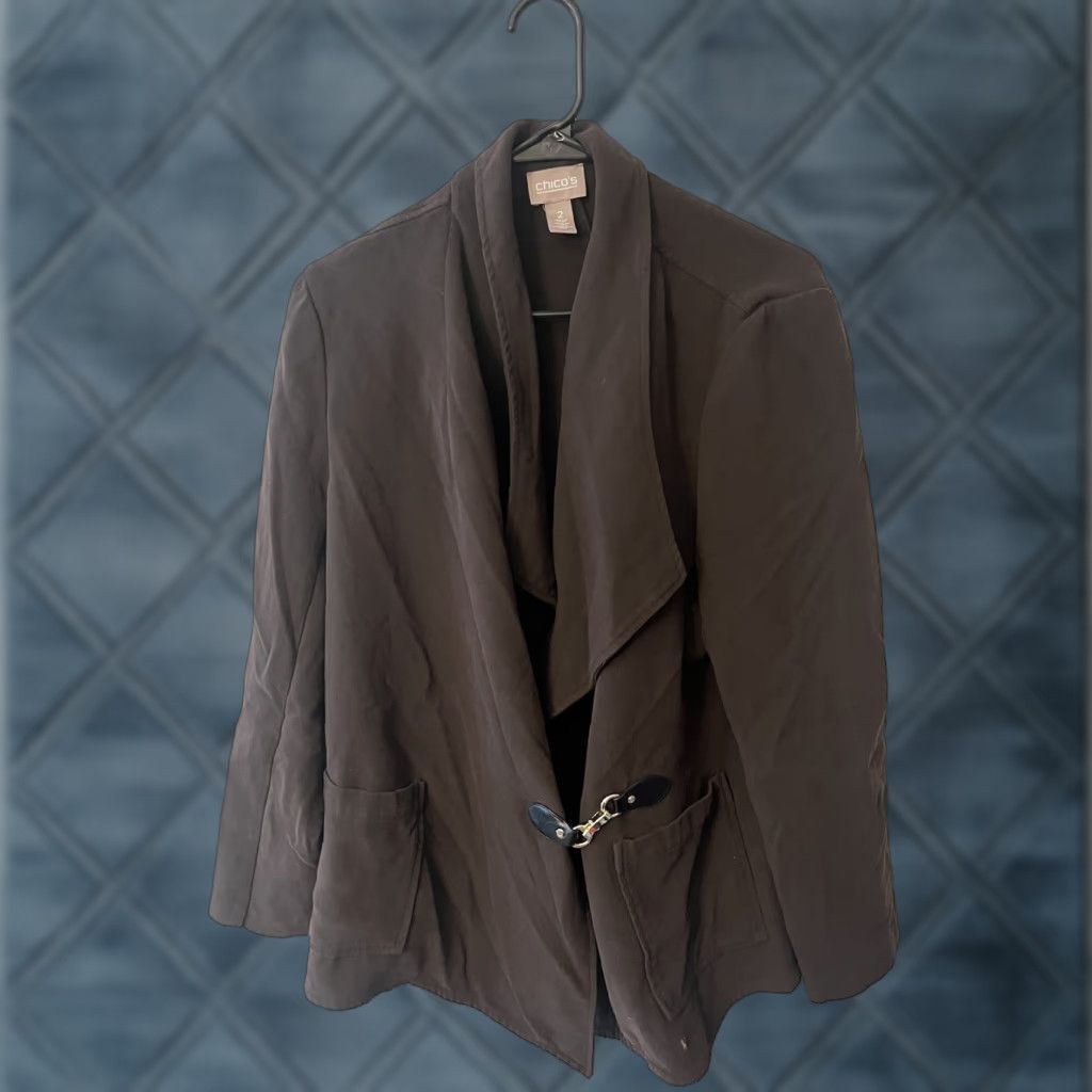 Vintage Chicos Blazer Women Small 2 Coco Brown Long Slv Chest Crossover Pocket EUC Size XS / US 0-2 / IT 36-38 - 1 Thumbnail