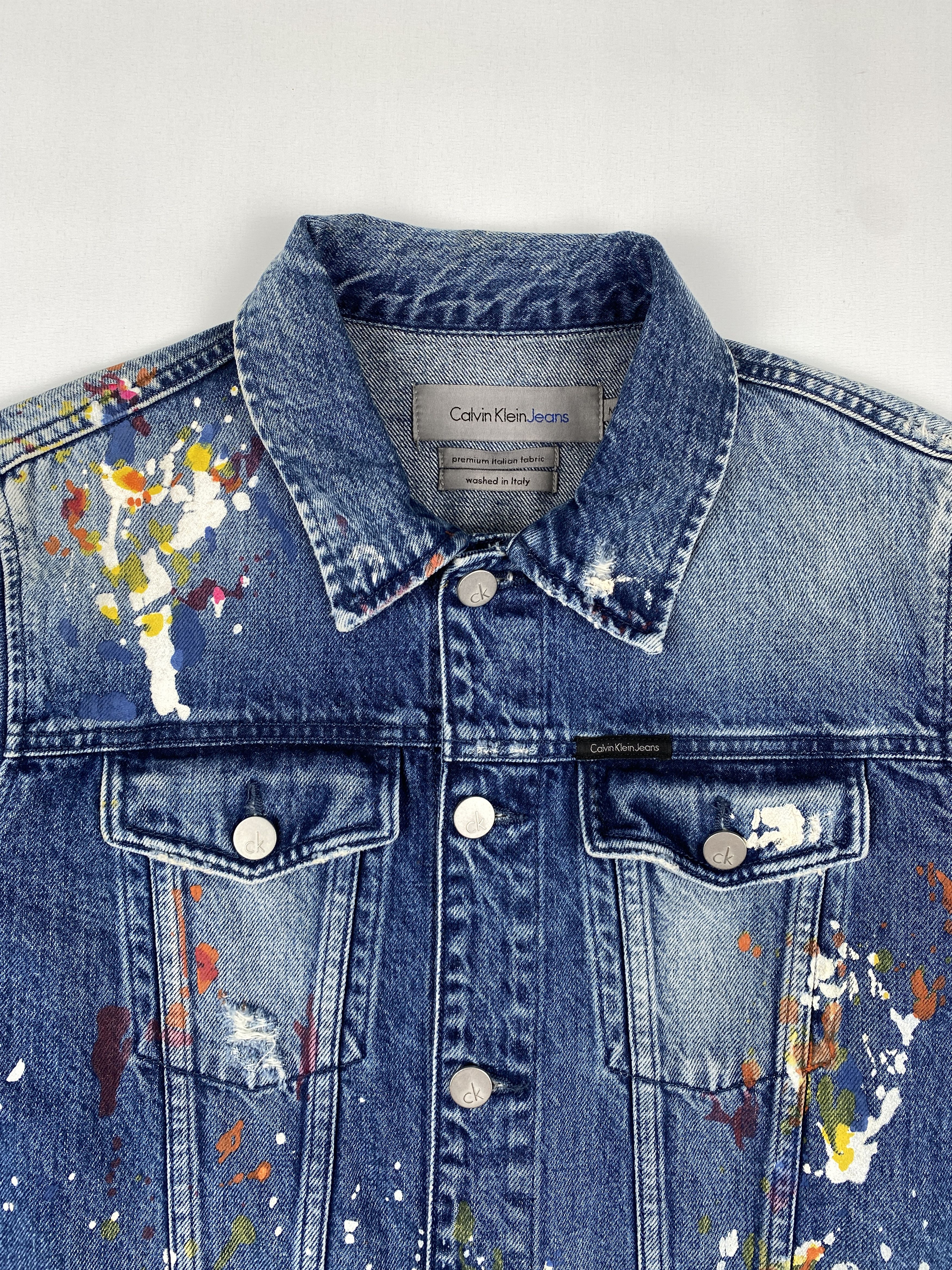 Calvin Klein Raf Simons 2014 Paint Splattered Denim Jacket Size US M / EU 48-50 / 2 - 3 Thumbnail