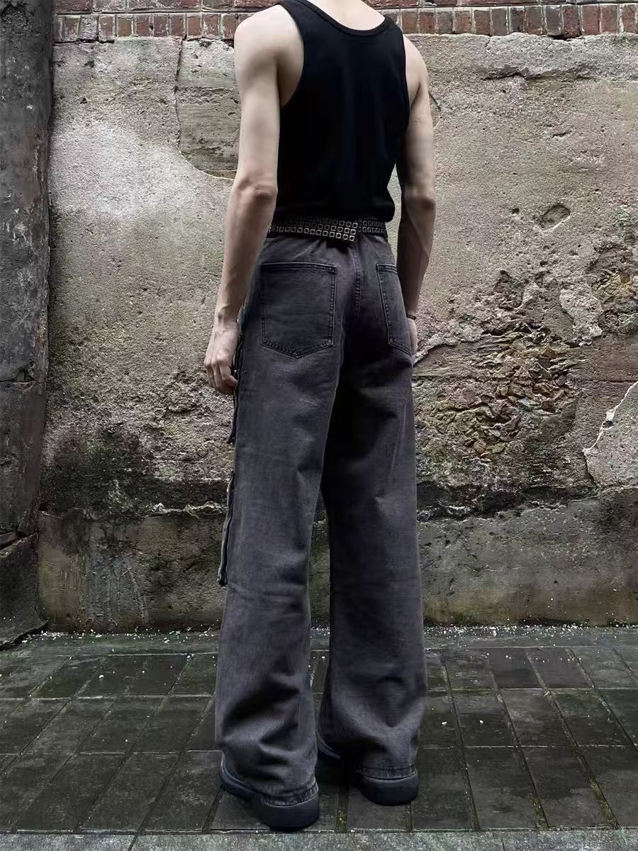Japanese Brand × Jean Washed multi-pocket straight-leg workwear street jeans Size US 32 / EU 48 - 4 Thumbnail