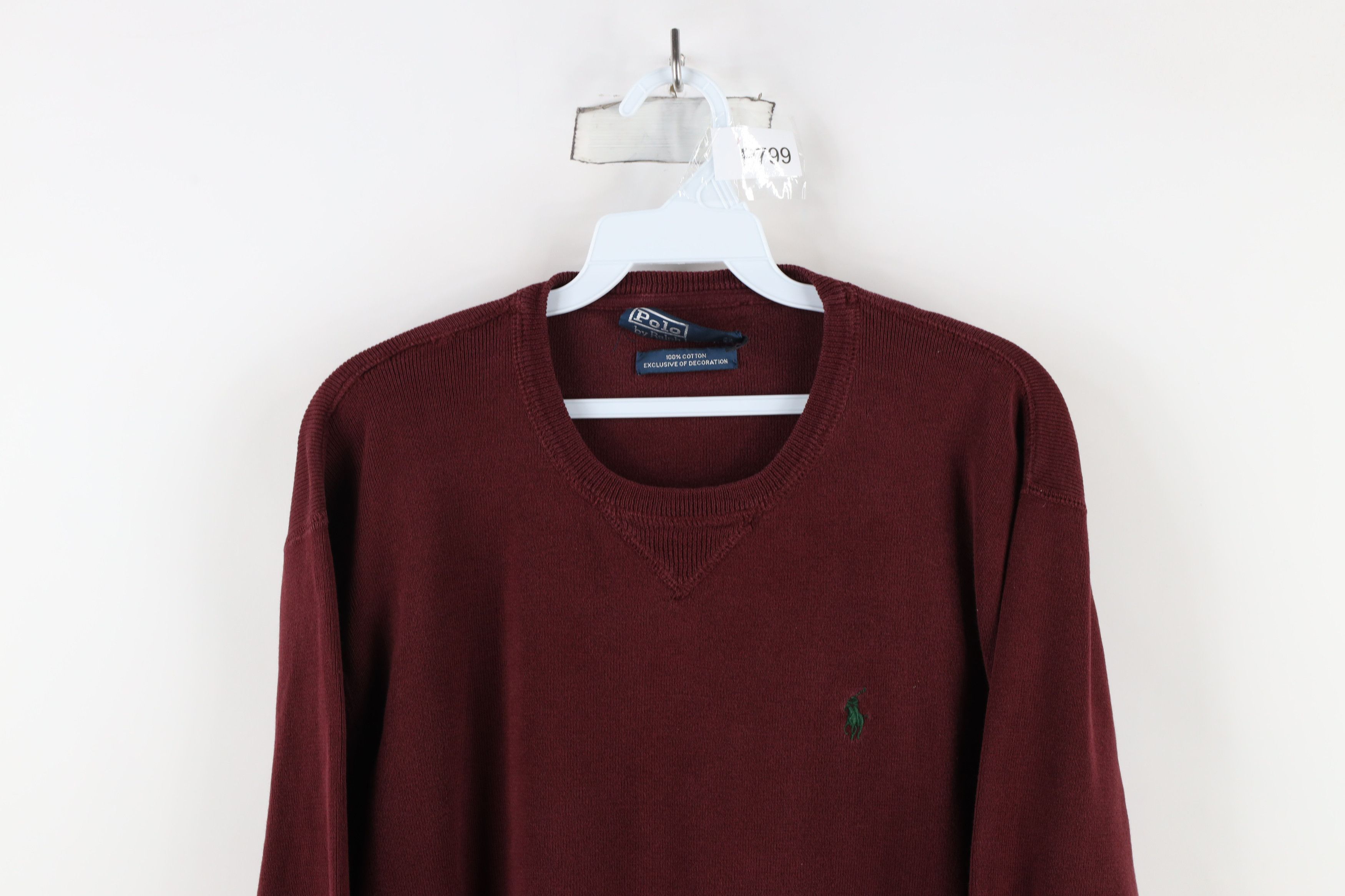 Ralph Lauren × Vintage Vintage 90s Ralph Lauren Cotton Ribbed Knit Sweater Burgundy Size US M / EU 48-50 / 2 - 2 Thumbnail