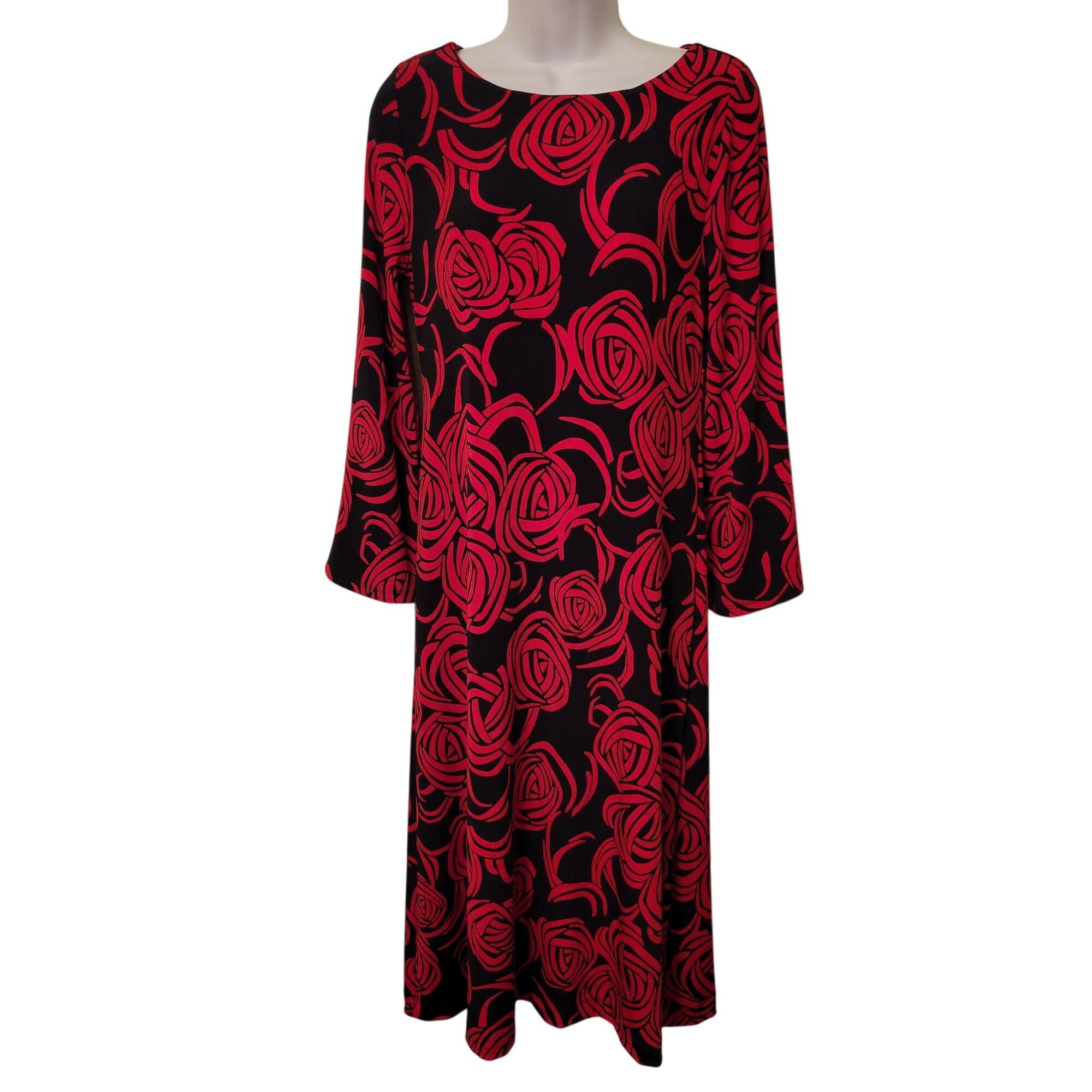 Chicos Chicos 0 Red Black Rose Pattern Long Sleeve A Line Dress 4 6 Size S / US 4 / IT 40 - 2 Thumbnail