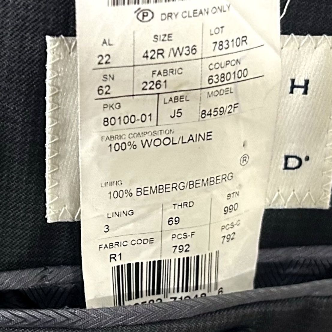 Joseph Abboud Joseph Abboud Sport Coat 42R Slim Fit Wool Black Plaid Peak Lapel Vented Reda Wool Size US XS / EU 42 / 0 - 4 Thumbnail