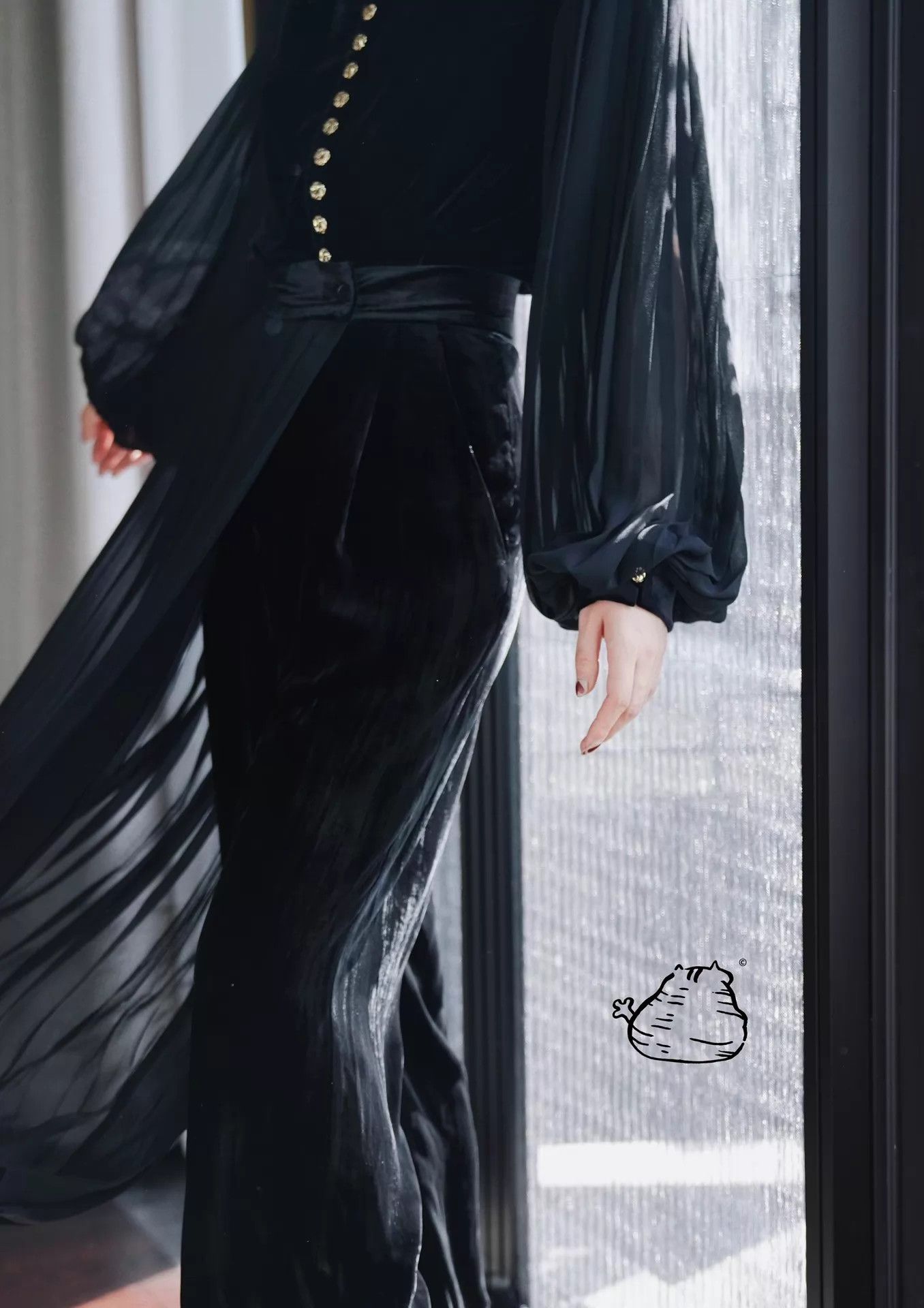 Other Jiangkou King Black Velvet Pleated Button-Front Shirt Size S / US 4 / IT 40 - 4 Thumbnail