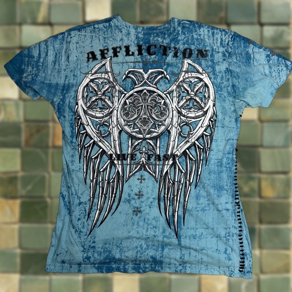 Affliction Affliction Live Fast T-Shirt Adult XL Short Sleeve Light Blue Grunge Y2K Logo Mens Size US XL / EU 56 / 4 - 1 Thumbnail