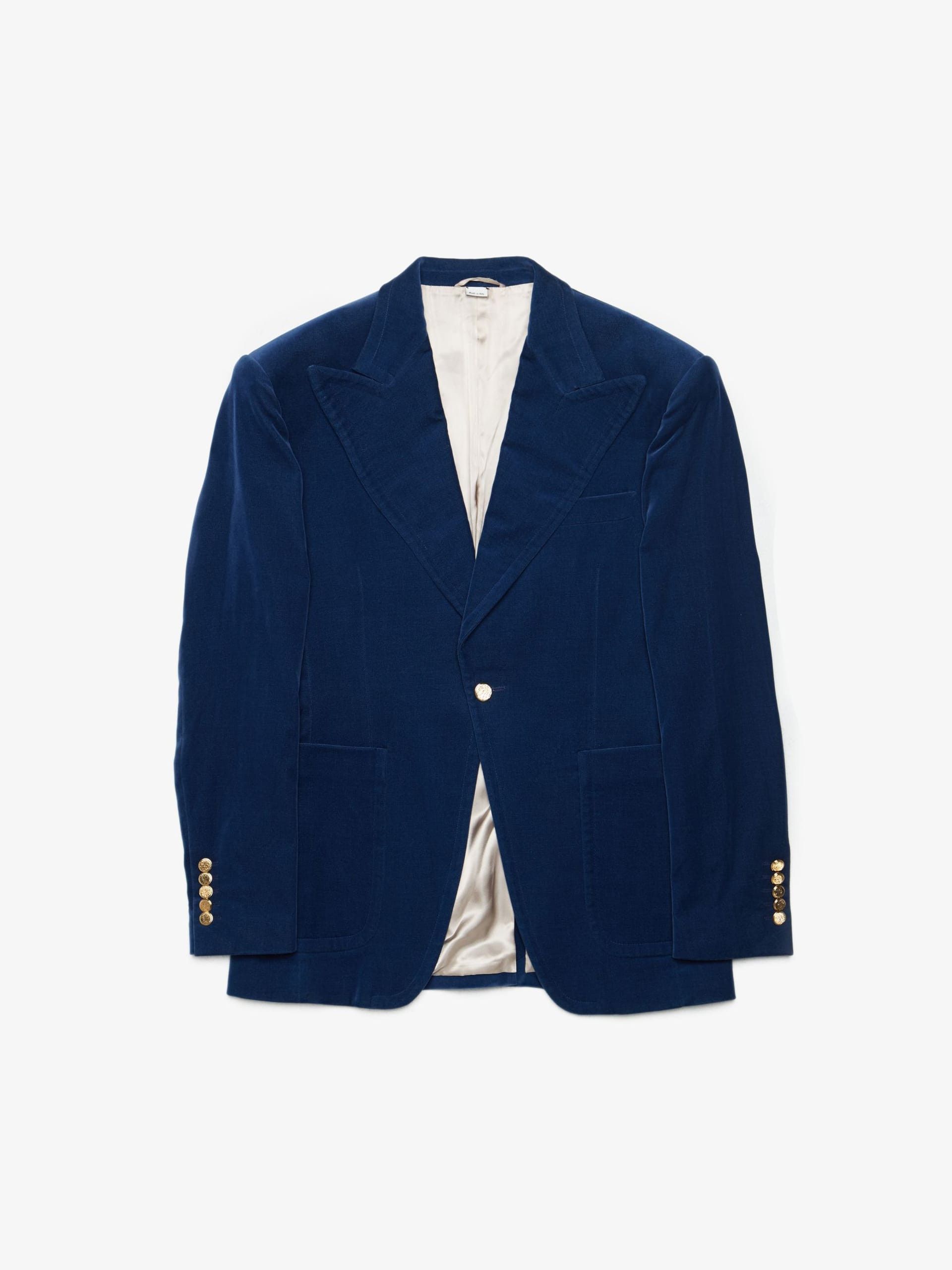 Blue Slim Fit Velvet Blazer Jacket