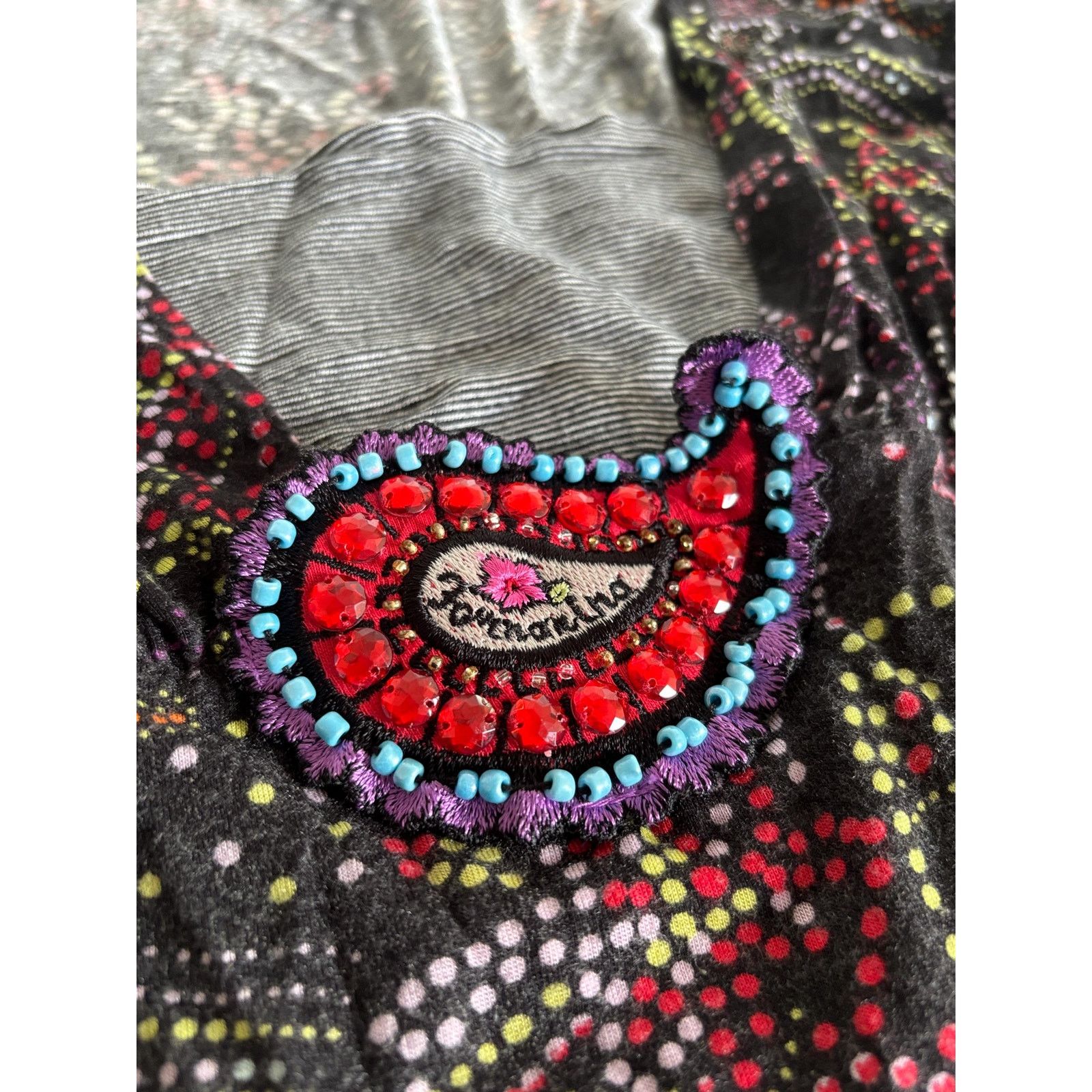 Vintage Fornarina Mesh Top Y2K Beaded Patch Paisley Glitter Italy Size S / US 4 / IT 40 - 2 Thumbnail